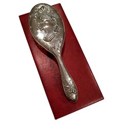 Spazzola a mano grande in argento con custodia