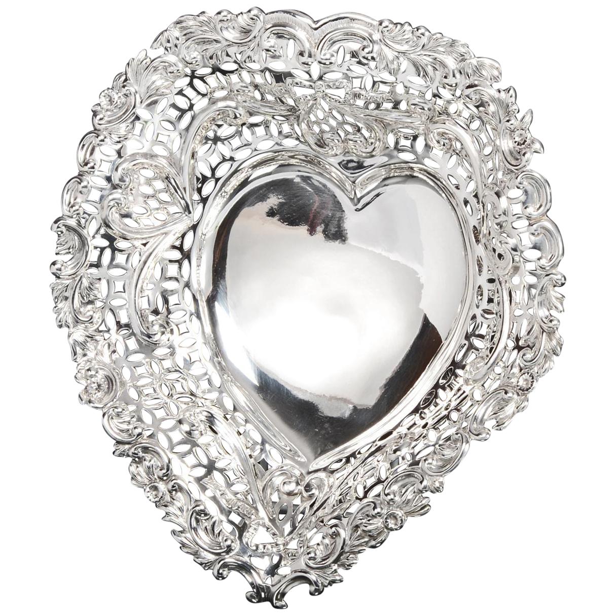 Large Silver Heart Shaped Dish
