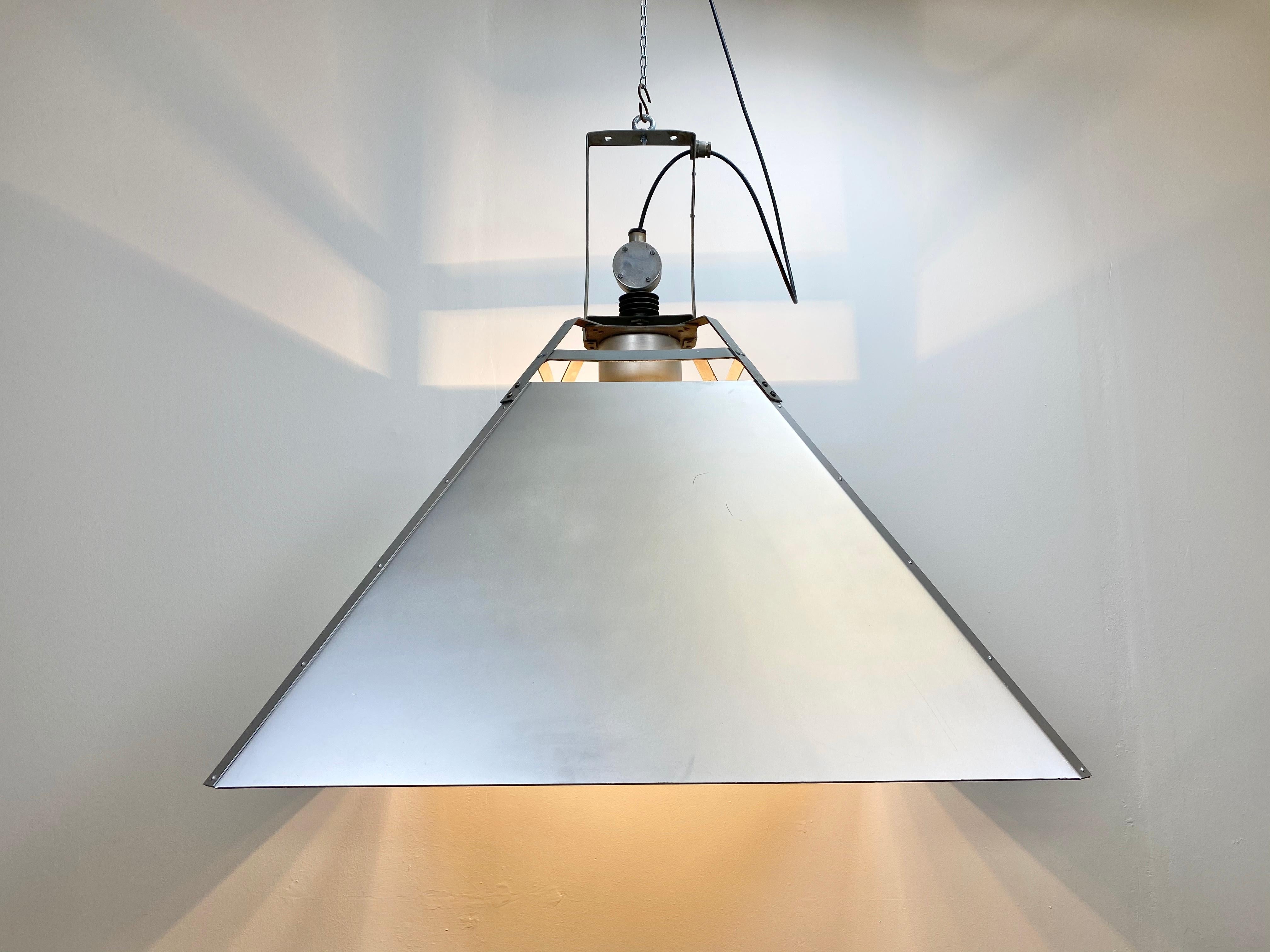 Large Silver Industrial Ceiling Lamp, 1970s For Sale 5