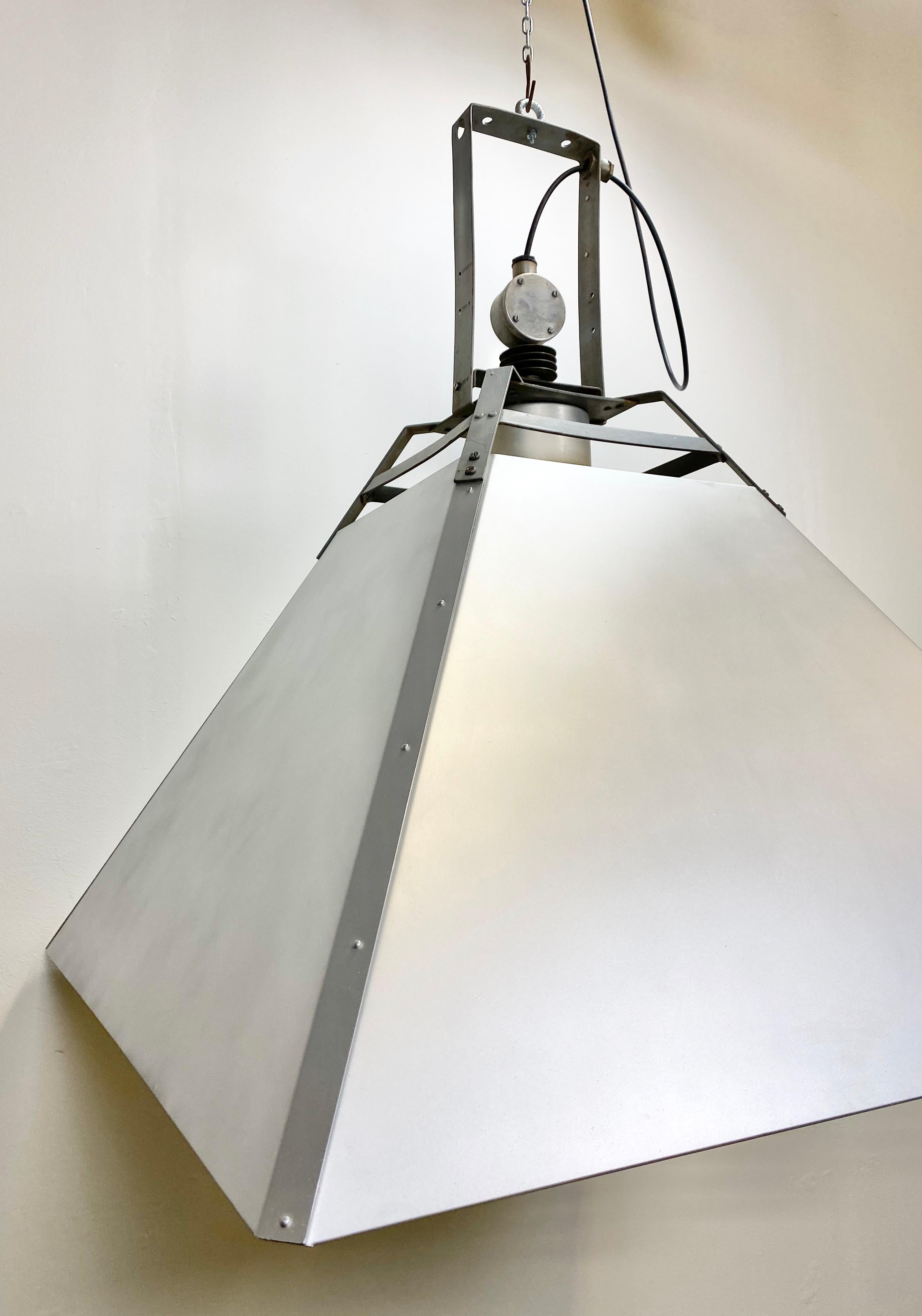 Metal Large Silver Industrial Ceiling Lamp, 1970s For Sale