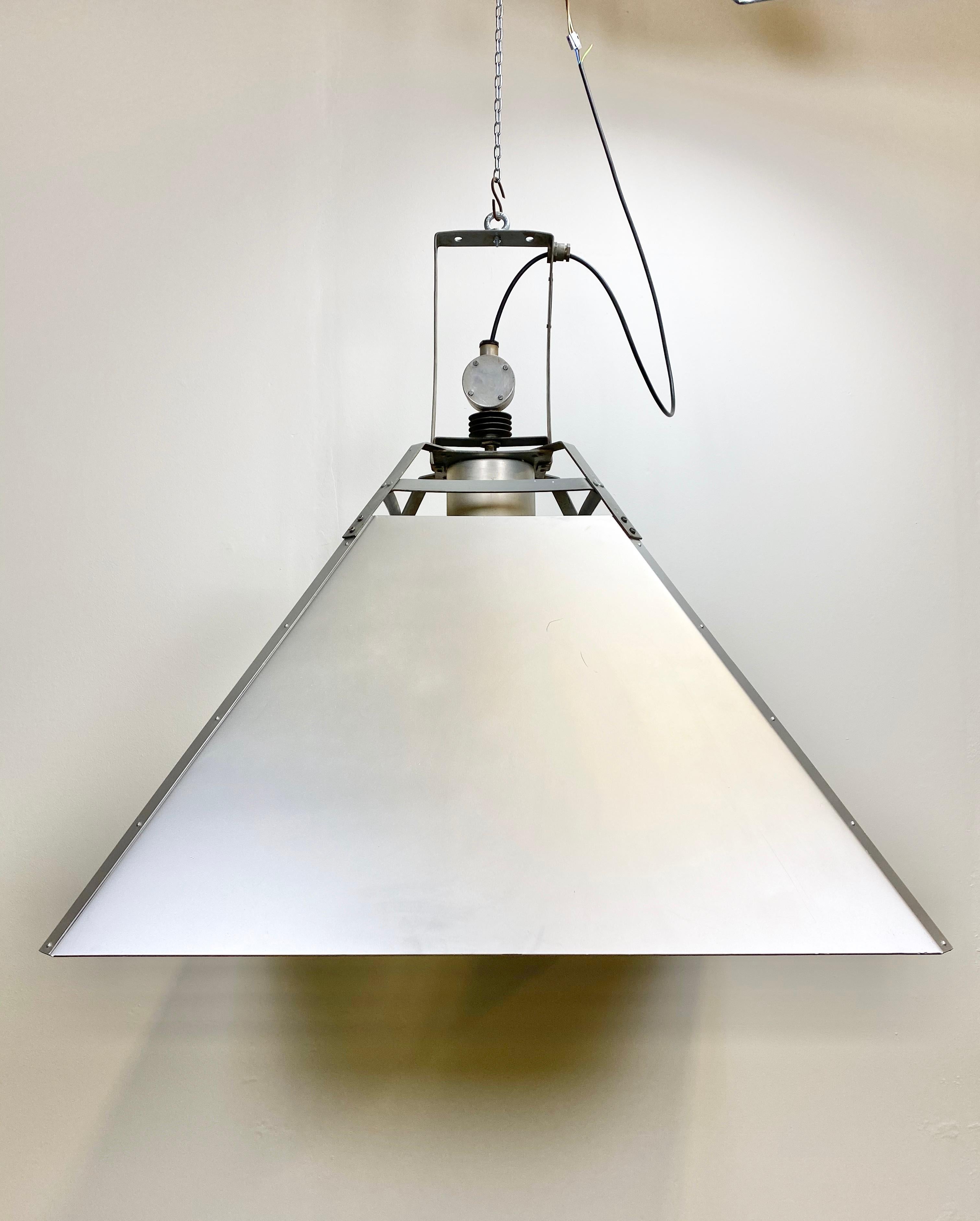 Large Silver Industrial Ceiling Lamp, 1970s For Sale 1