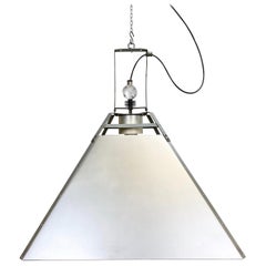 Vintage Large Silver Industrial Ceiling Lamp, 1970s