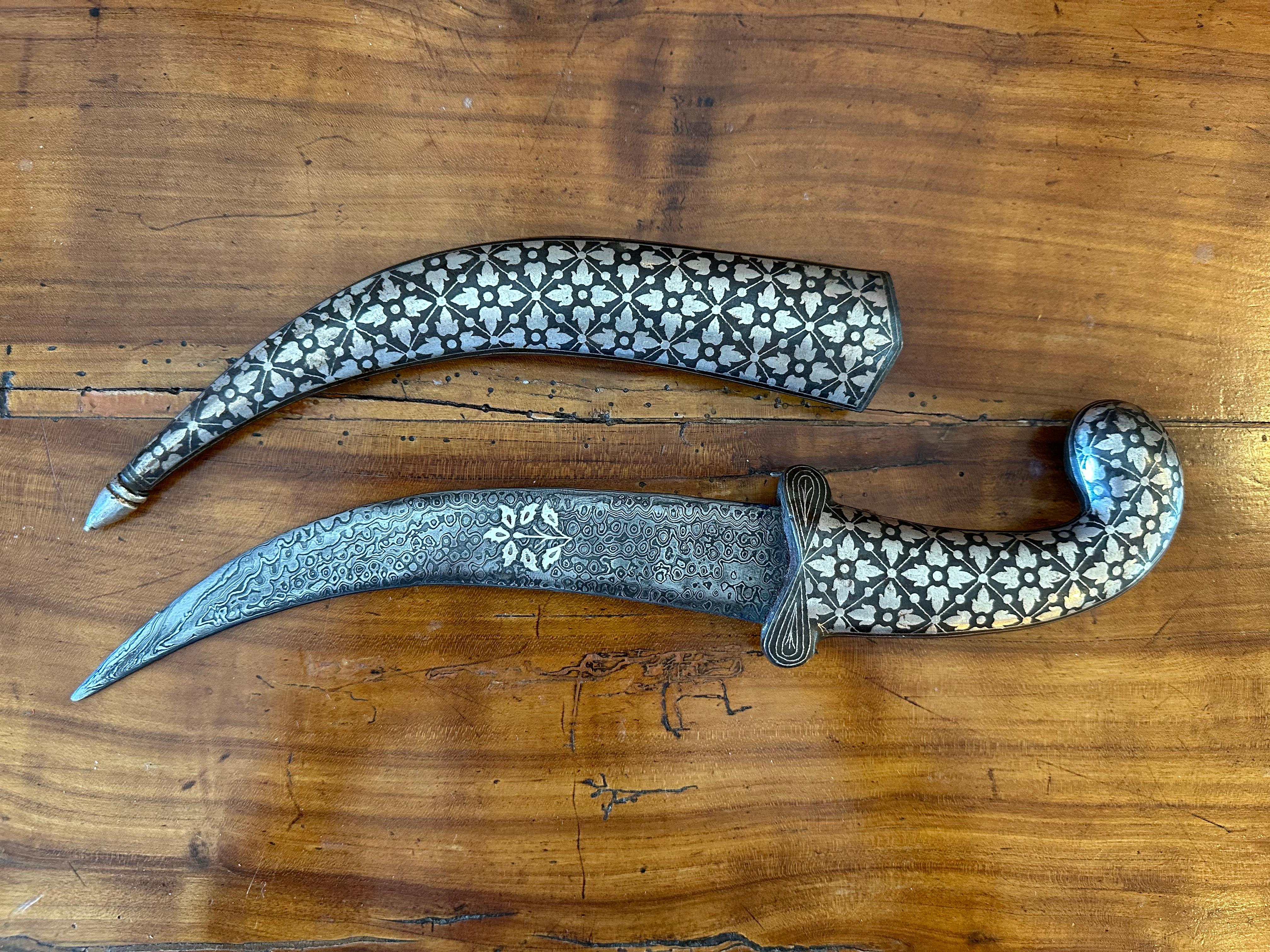 Turkish Large Silver “Jambiya” or Curved Dagger With Its Sheath For Sale