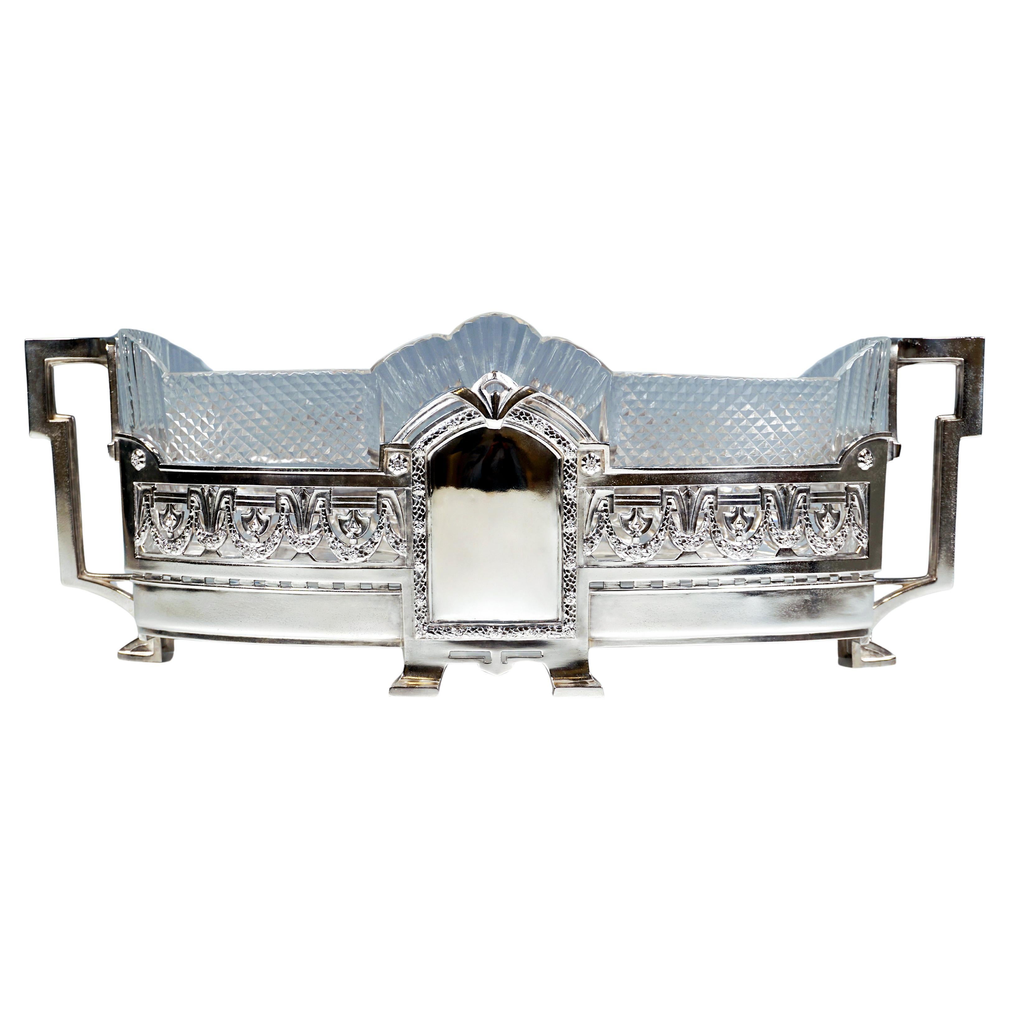 Grande jardinière en argent avec insert en verre, centre de table Wilkens & Sons, Allemagne