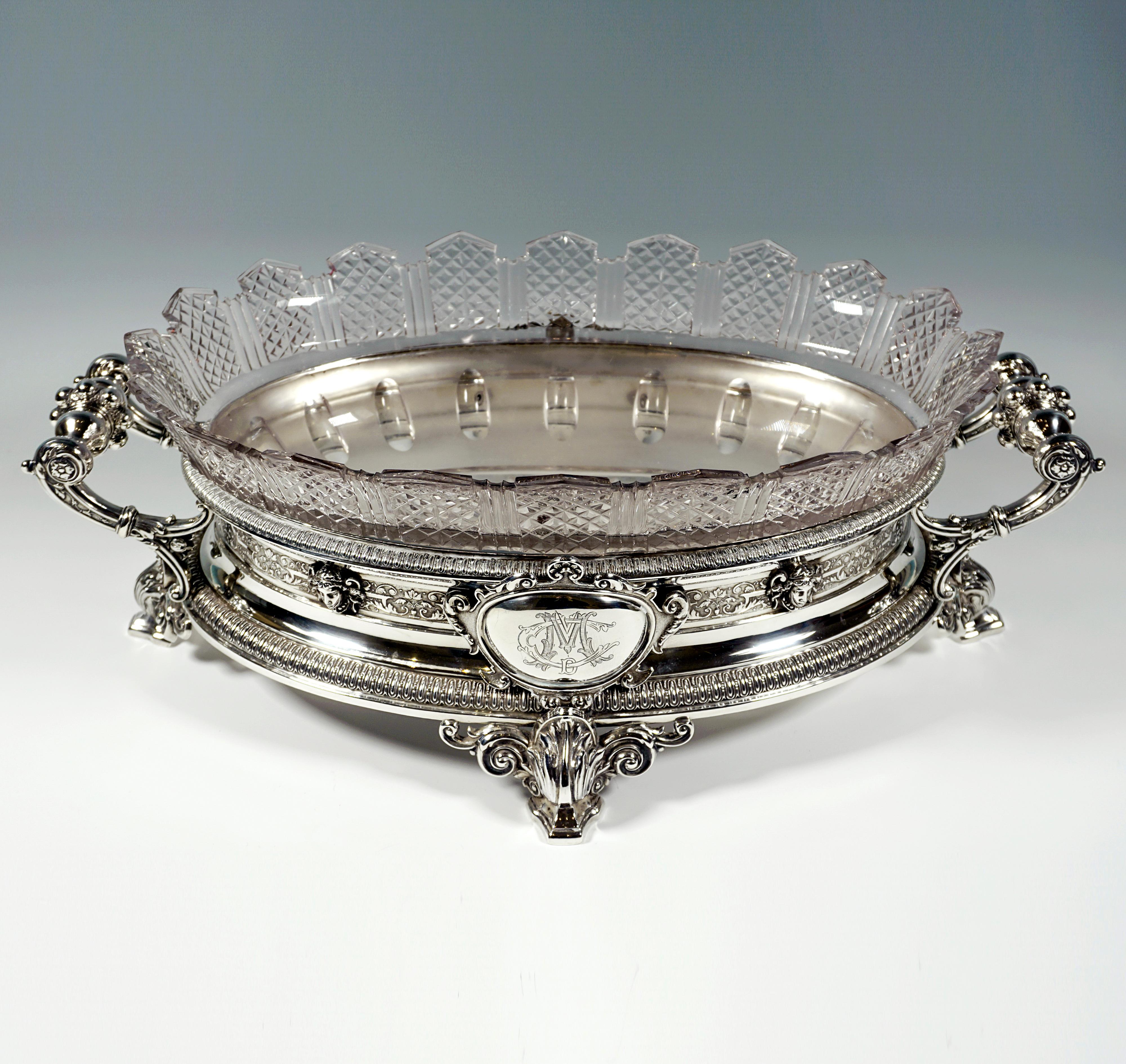 Faceted Large Silver Jardinière, With Original Glass, Koch & Bergfeld, Germany, ca. 1890 For Sale