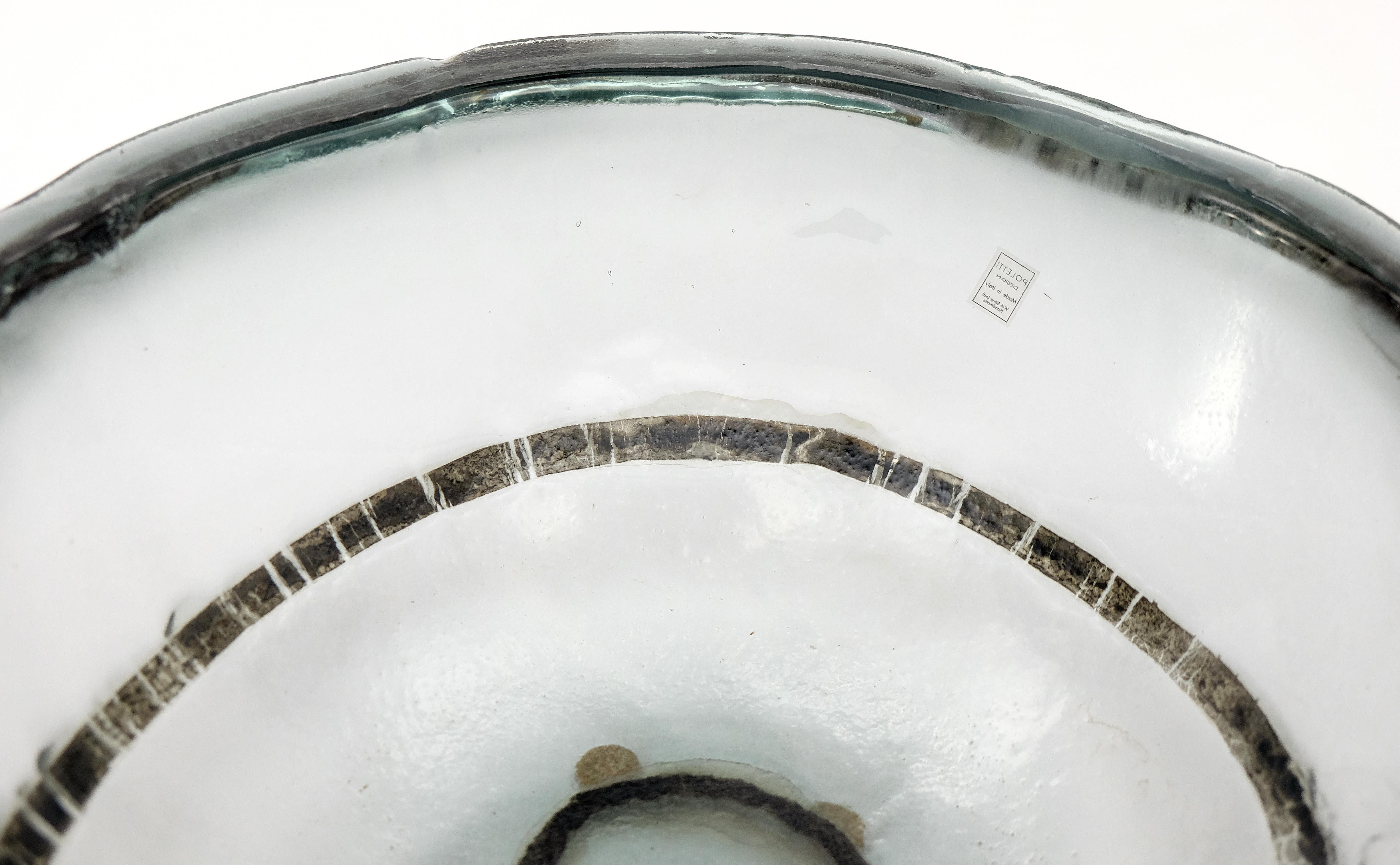 Contemporary Vetrofuso Di Daniela Poletti Studio Large Silver-Leaf Infuse Blown Glass Bowl  For Sale