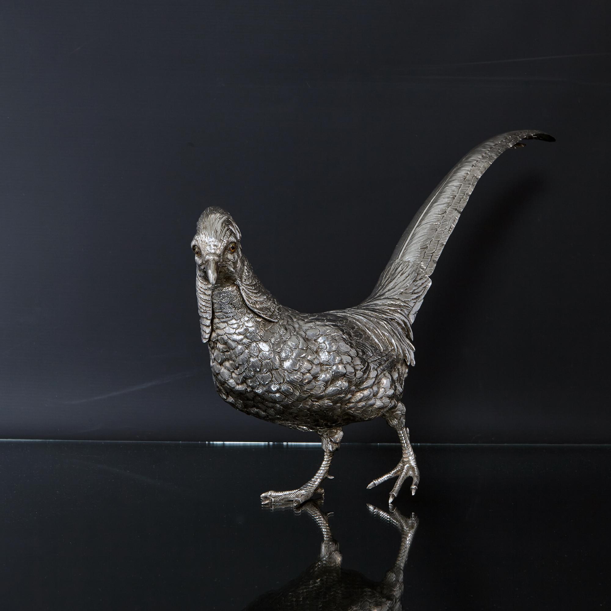 Large Silver Model of a Pheasant For Sale 3