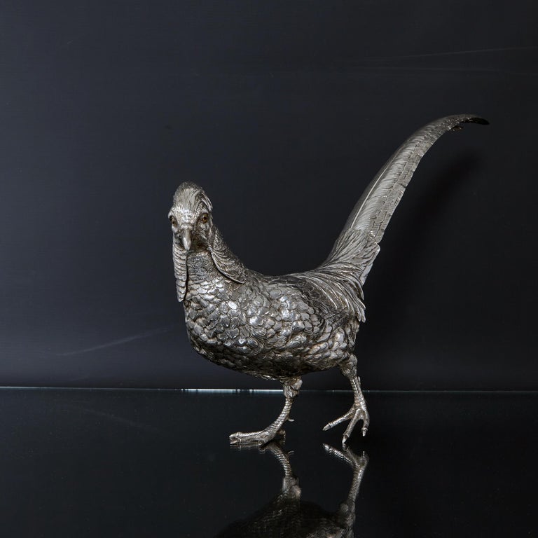 Large Silver Model of a Pheasant For Sale 4