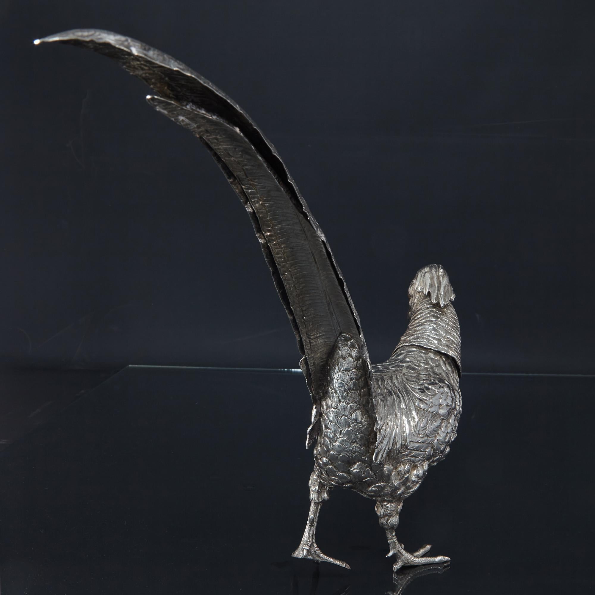 Large Silver Model of a Pheasant For Sale 6