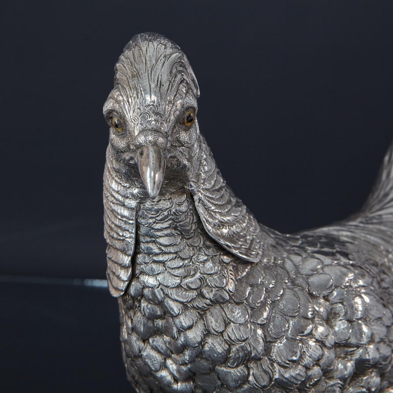 German Large Silver Model of a Pheasant For Sale