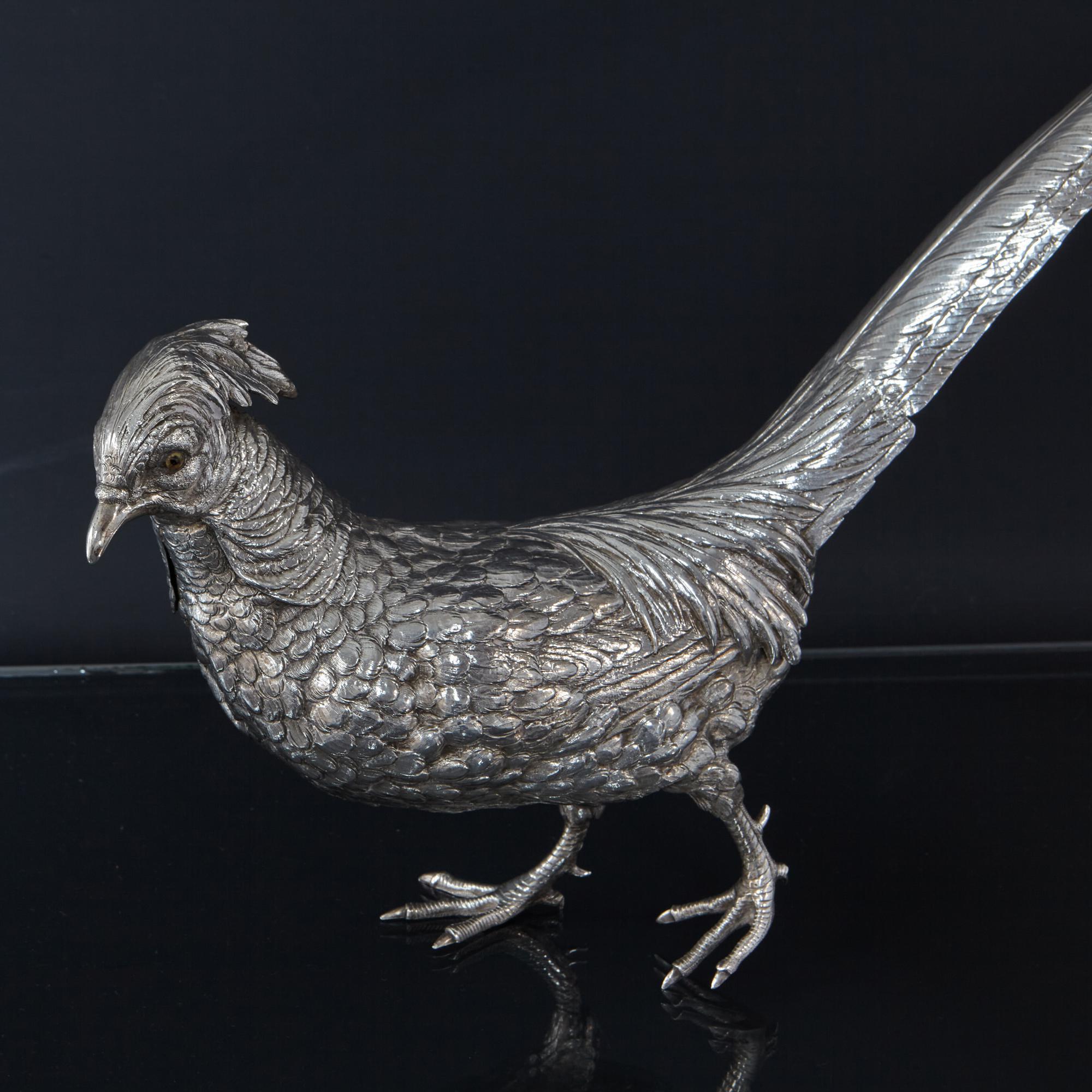 German Large Silver Model of a Pheasant For Sale
