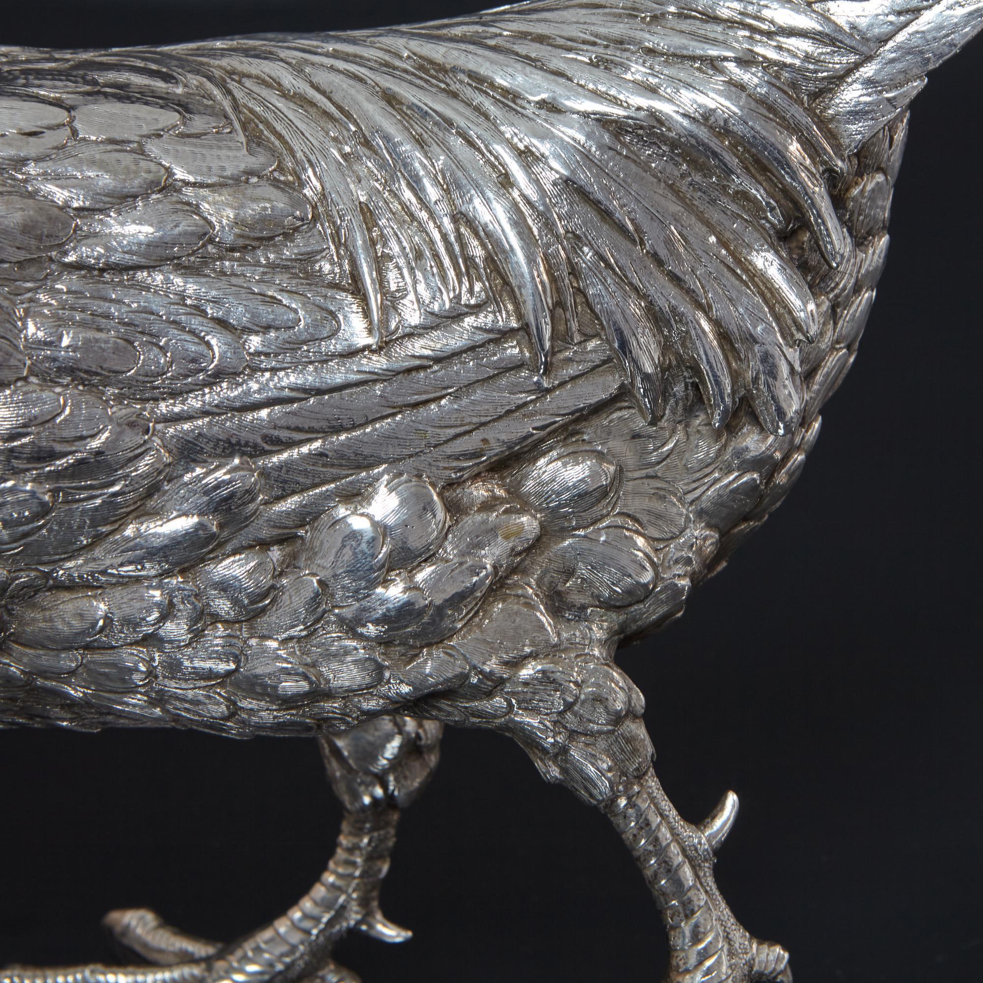 Sterling Silver Large Silver Model of a Pheasant For Sale