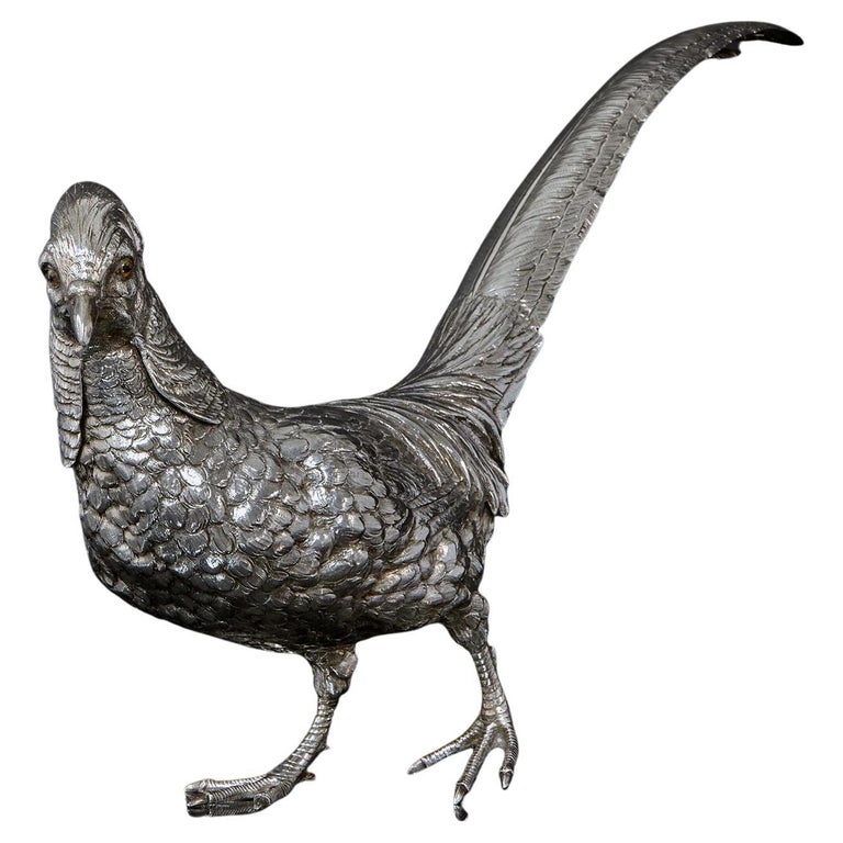 Large Silver Model of a Pheasant For Sale