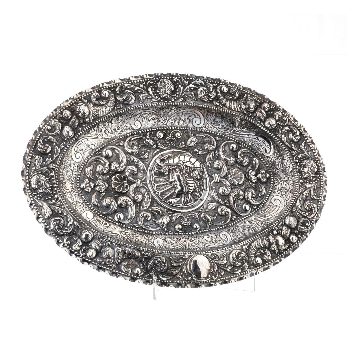 Baroque Large Silver Oval Long Plate Holland, in Silver 19th Century For Sale