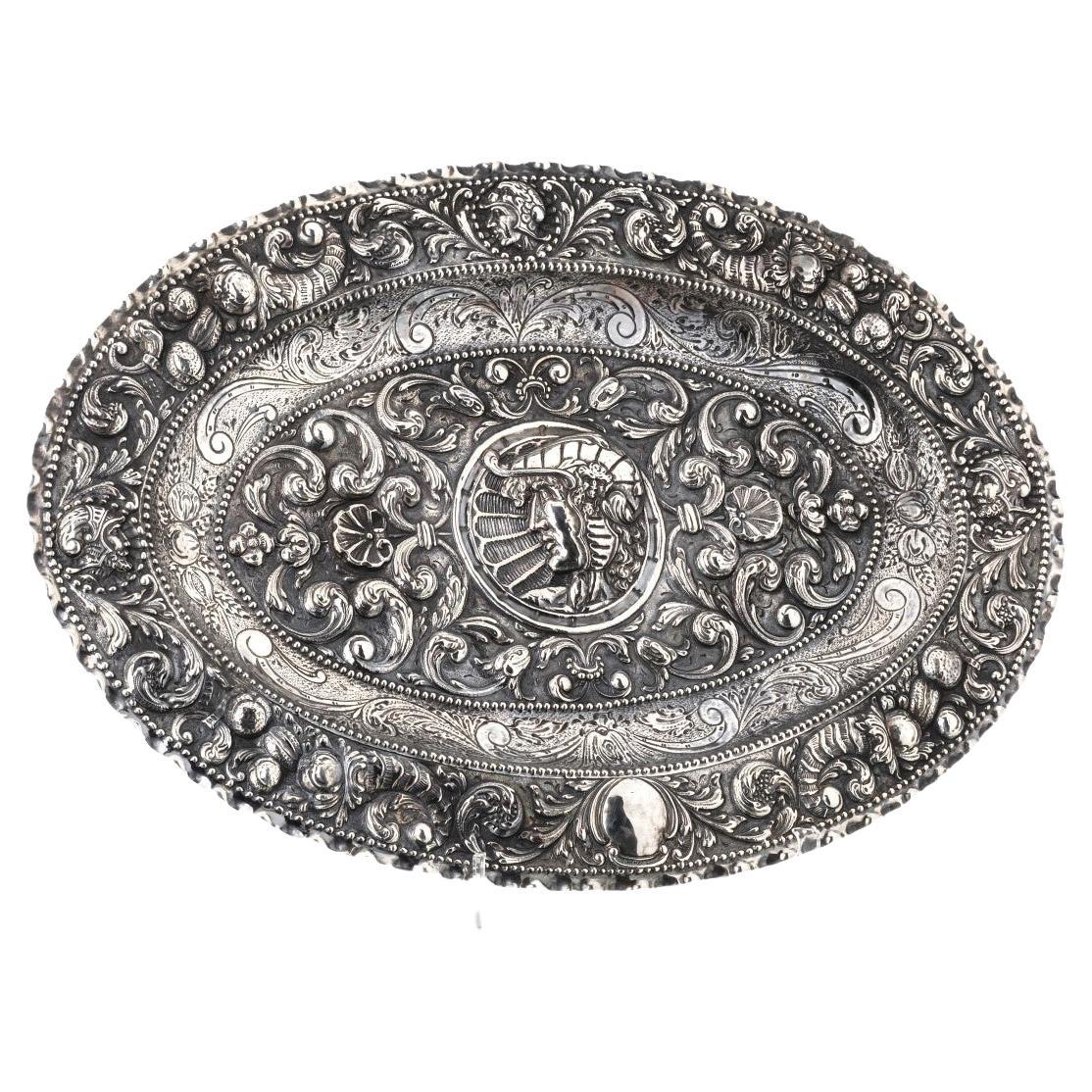 Large Silver Oval Long Plate Holland, in Silver 19th Century For Sale