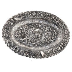 Large Silver Oval Long Plate Holland, in Silver 19th Century
