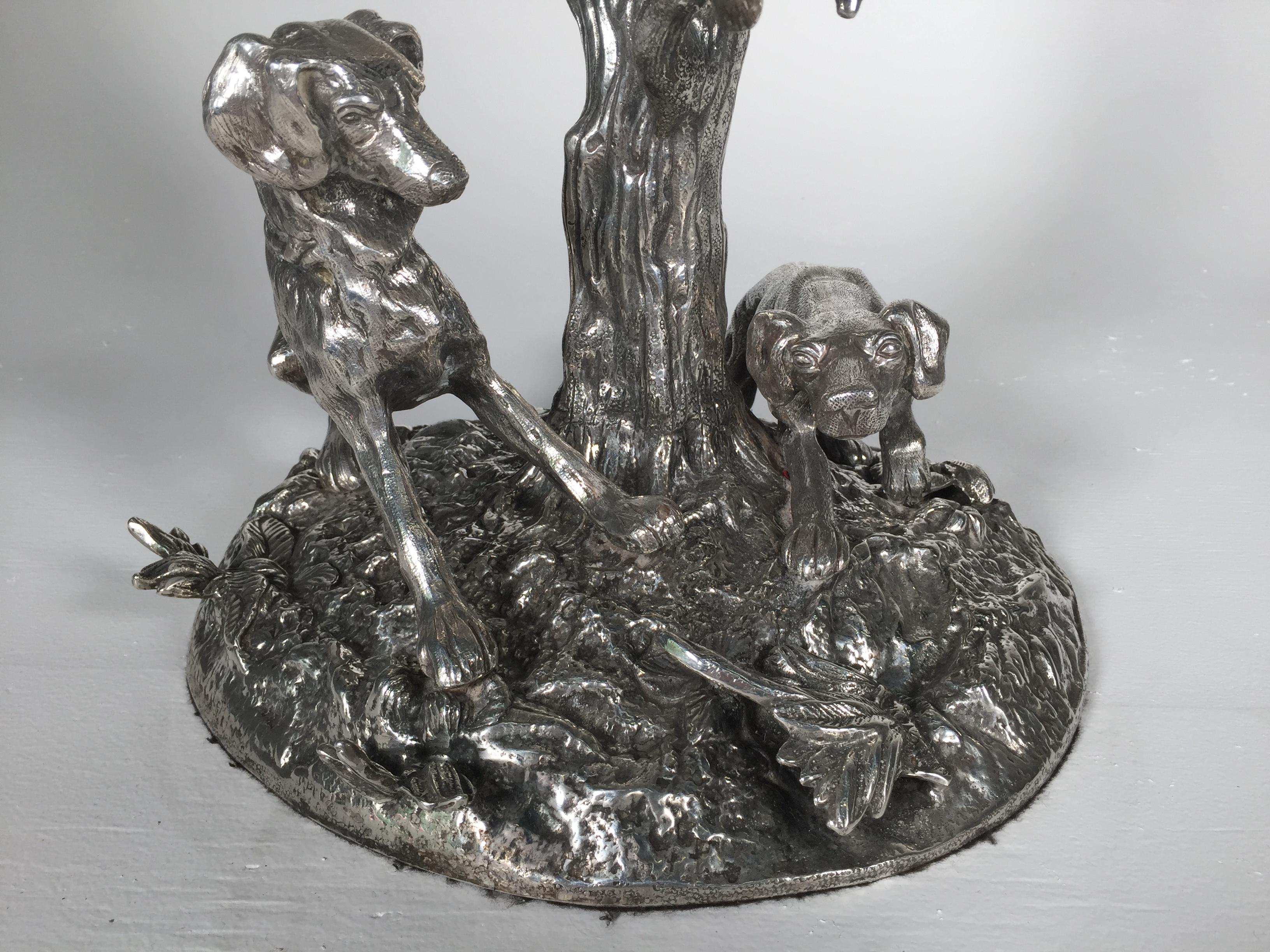 Spanish Large Silver over Bronze Sporting Dog Candelabra