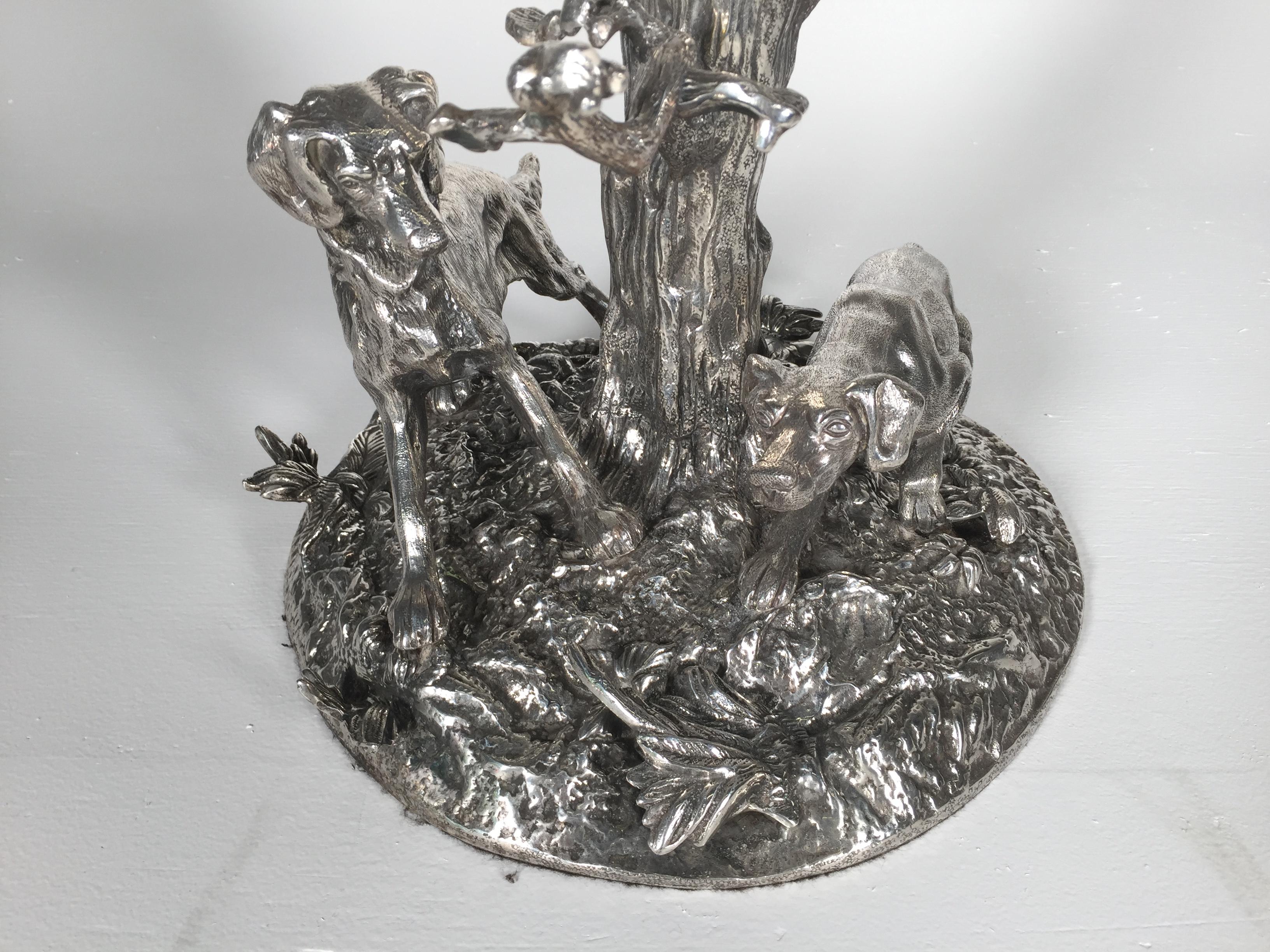 Large Silver over Bronze Sporting Dog Candelabra In Excellent Condition In Lambertville, NJ