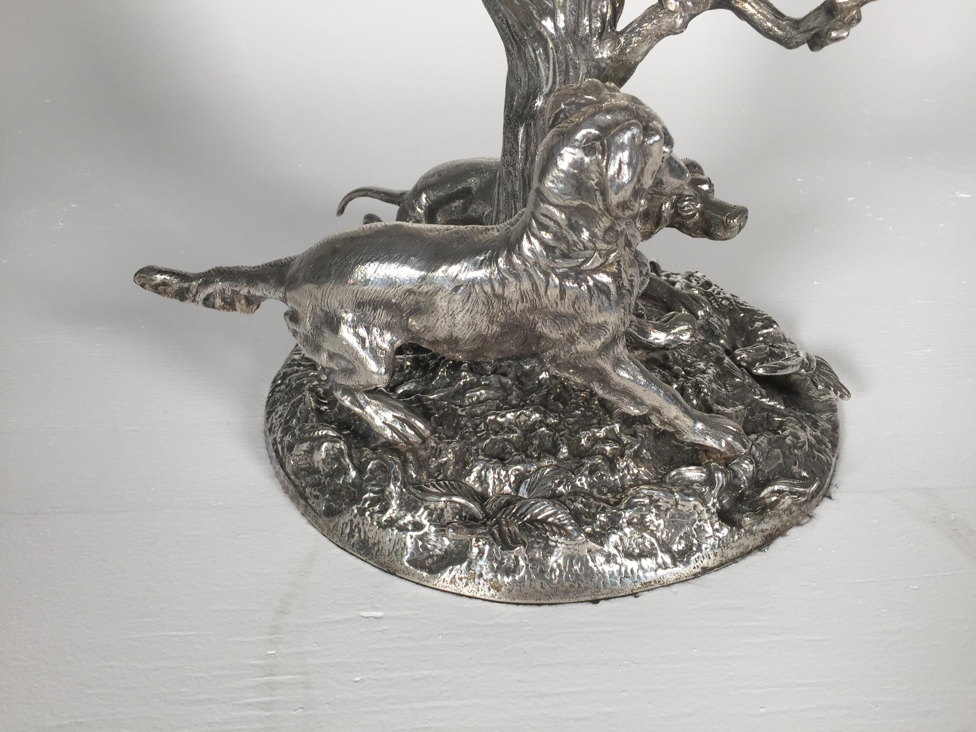 Silver Plate Large Silver over Bronze Sporting Dog Candelabra