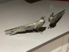 Large Silver Peacock Stand,  Antique Pair of Decoration Object Home Decor Bird