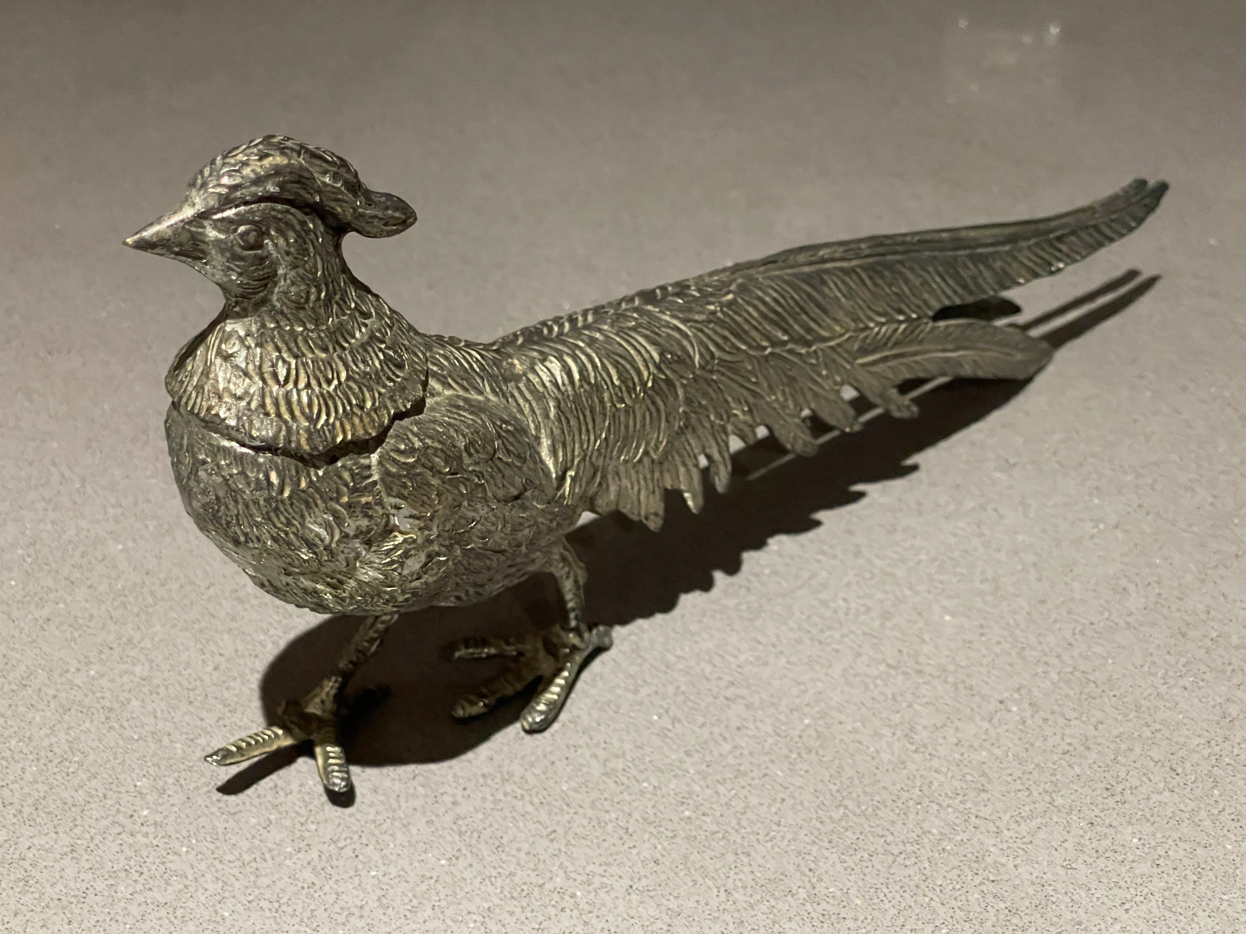 Large Silver Peacock Stand,  Antique Pair of Decoration Object Home Decor Bird In Excellent Condition For Sale In Hampshire, GB