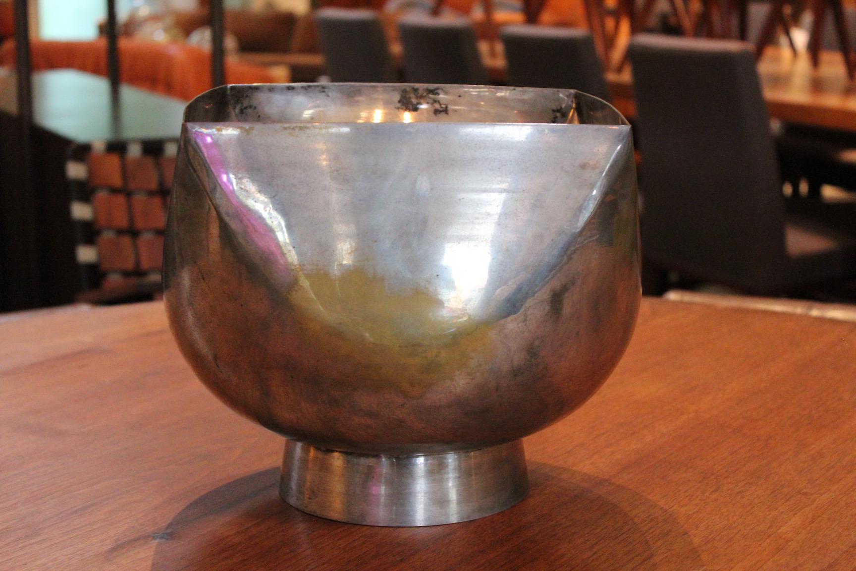 Large Silver Plate Bowl by Ward Bennett In Good Condition For Sale In Dallas, TX