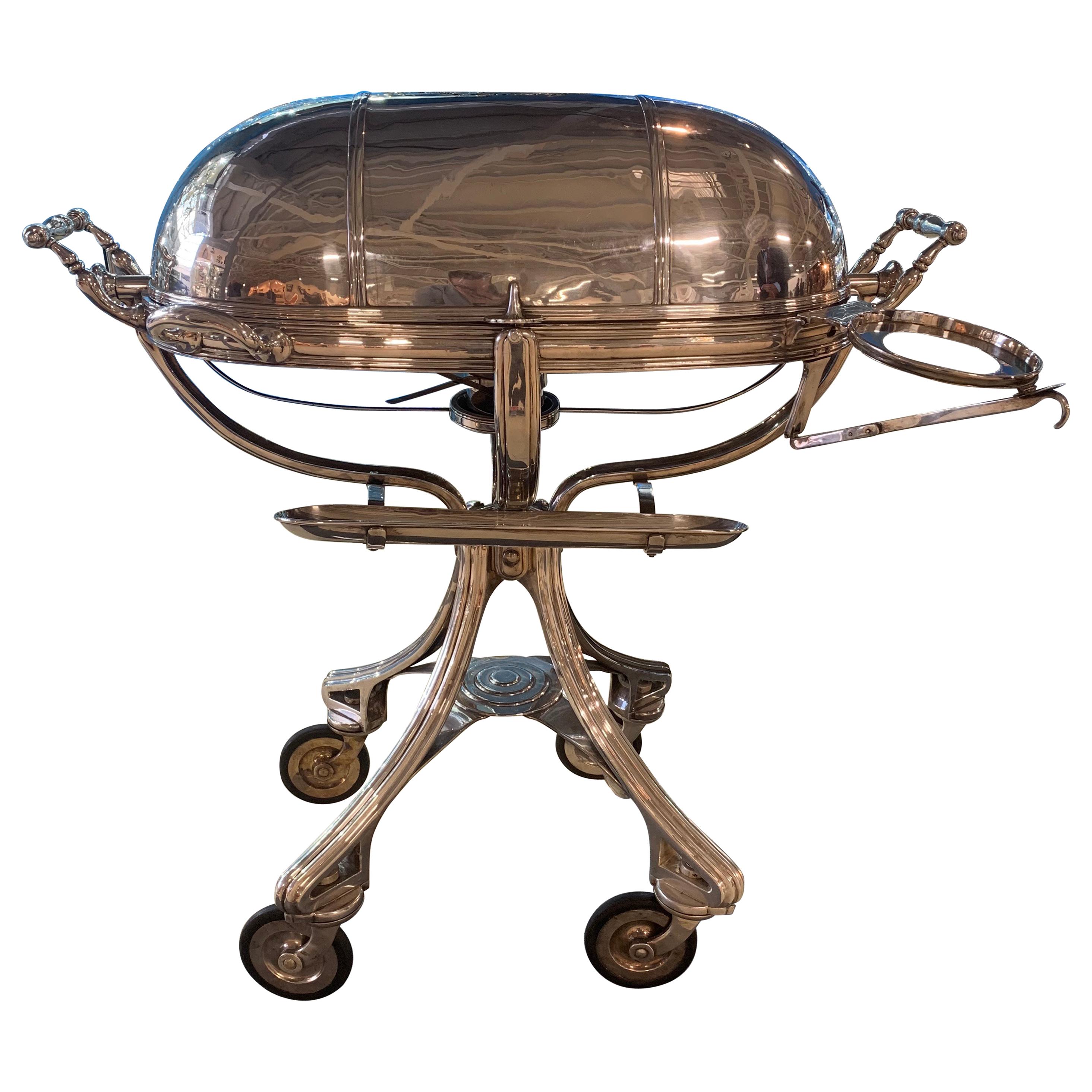 Large Silver Plate Carving Trolley