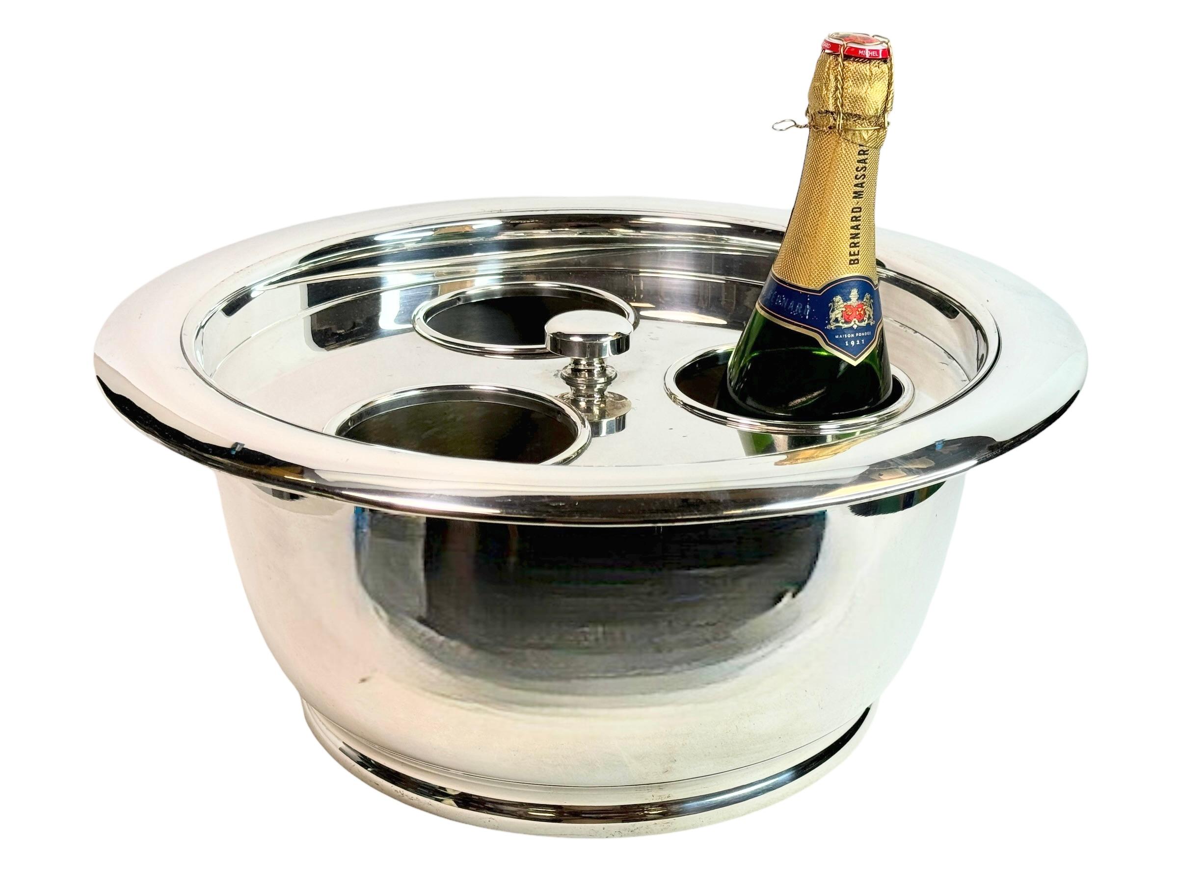 Grande refrigeratore per champagne e vino in argento, coperchio a 3 fori europeo