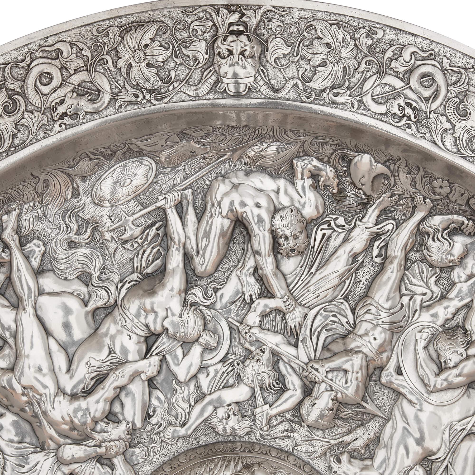 Victorian Large Silver Plate Charger of the 'Battle of the Amazons' by Elkington & Co