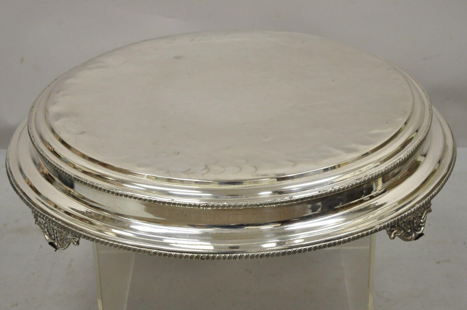 Large Silver Plate Regency Style Round Platform Platter Pedestal Tray In Good Condition For Sale In Philadelphia, PA