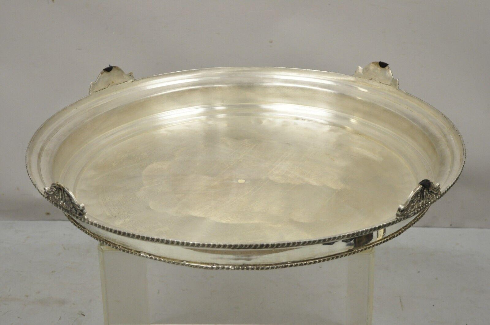 Large Silver Plate Regency Style Round Platform Platter Pedestal Tray For Sale 4
