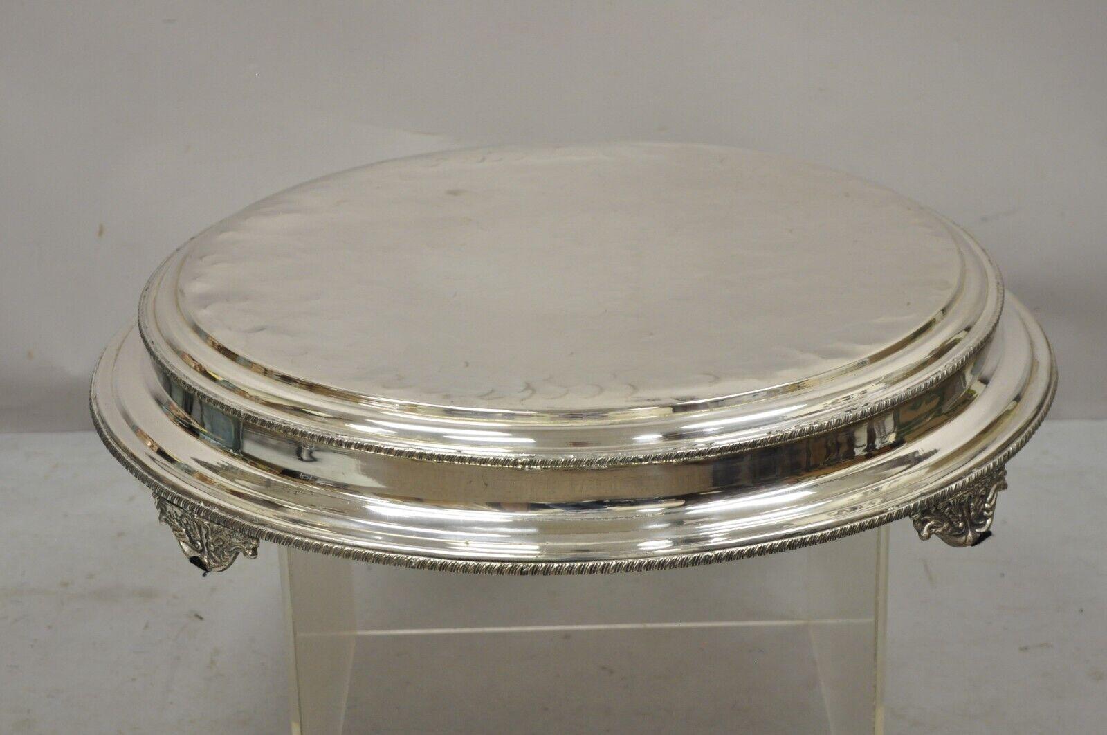 Large Silver Plate Regency Style Round Platform Platter Pedestal Tray For Sale 5