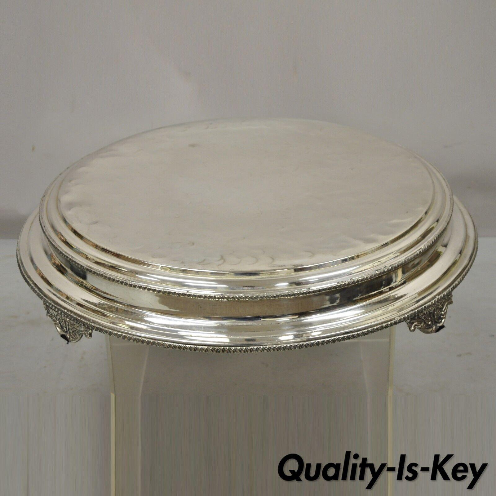 Large Silver Plate Regency Style Round Platform Platter Pedestal Tray For Sale