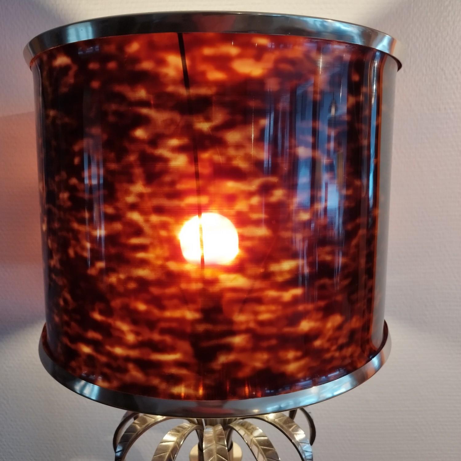 Mid-Century Modern Large Silver Plated and Faux Tortoiseshell Lamp For Sale