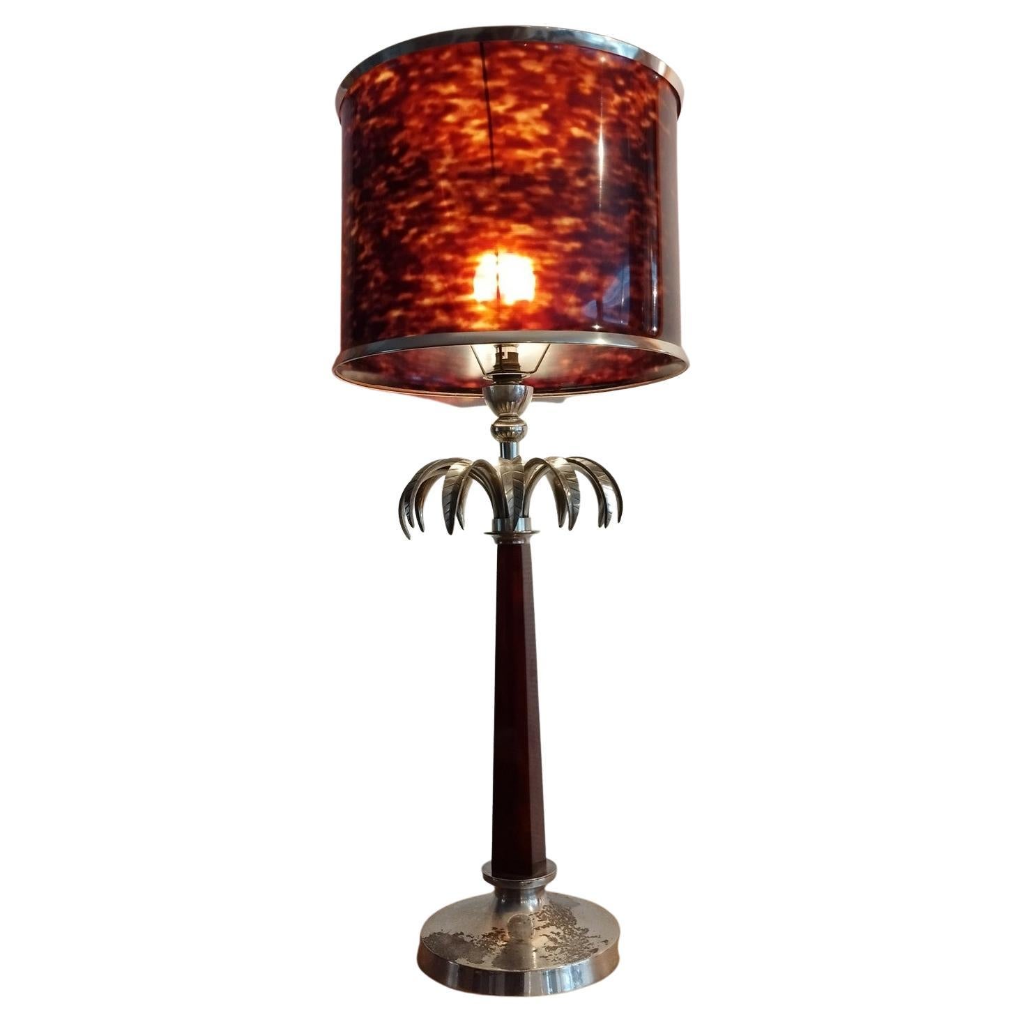 Large Silver Plated and Faux Tortoiseshell Lamp For Sale