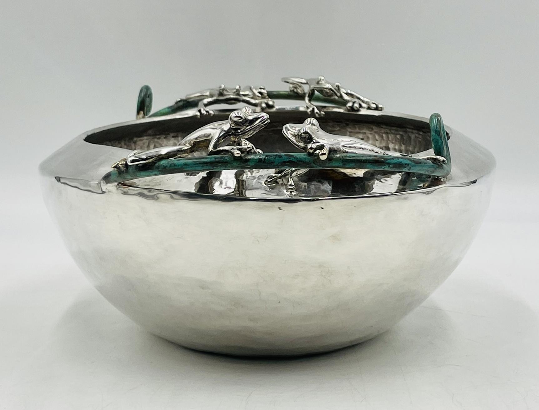 Modern Large Silver-Plated Bowl With Frogs Handles by Emilia Castillo, Mexico 21st Cent For Sale