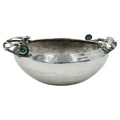 Large Silver-Plated Bowl With Frogs Handles by Emilia Castillo, Mexico 21st Cent