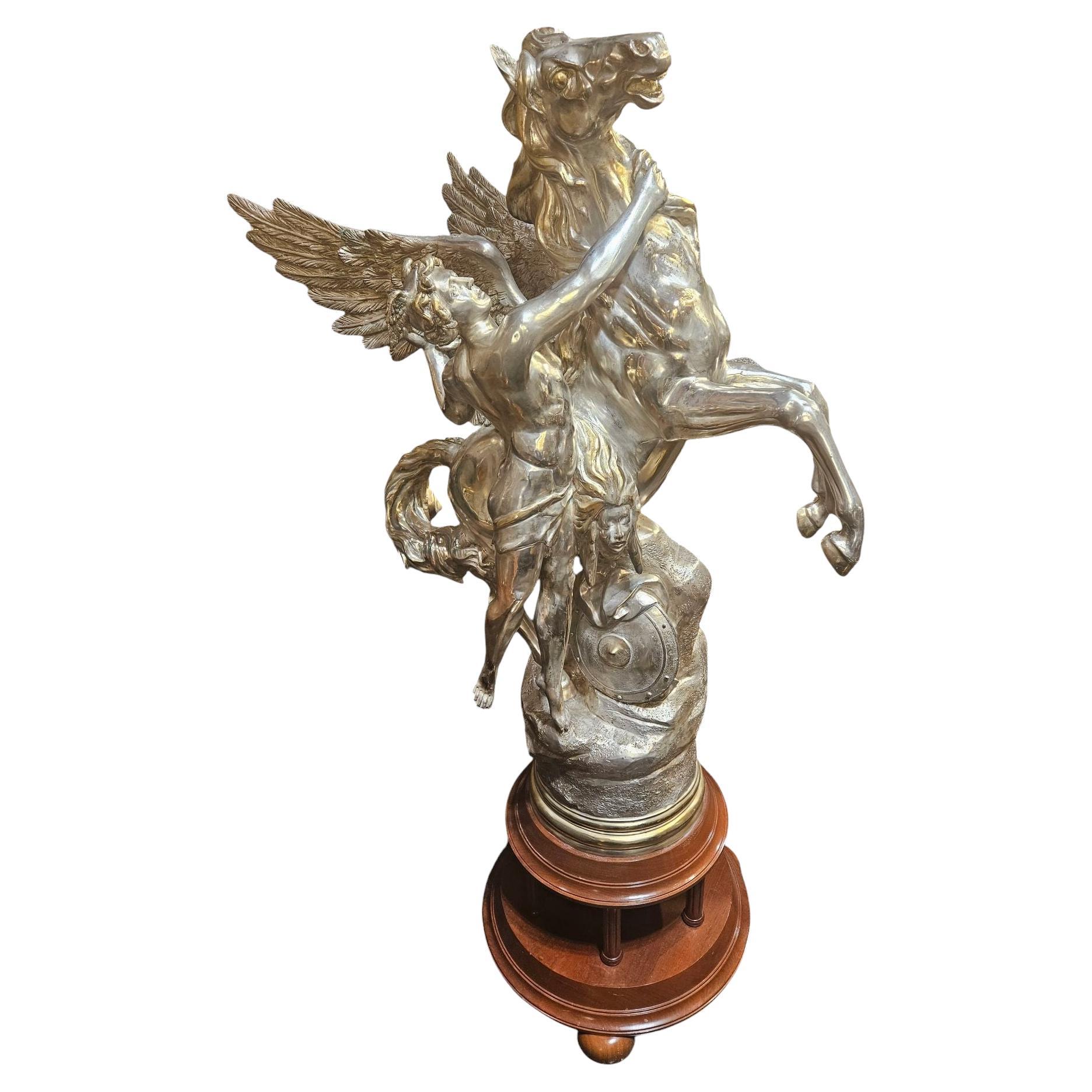 Large Silver Plated Bronze Pegasus Winged Horse