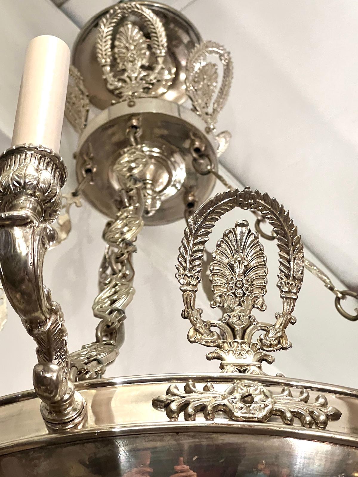 Silvered Large Silver Plated Chandelier For Sale