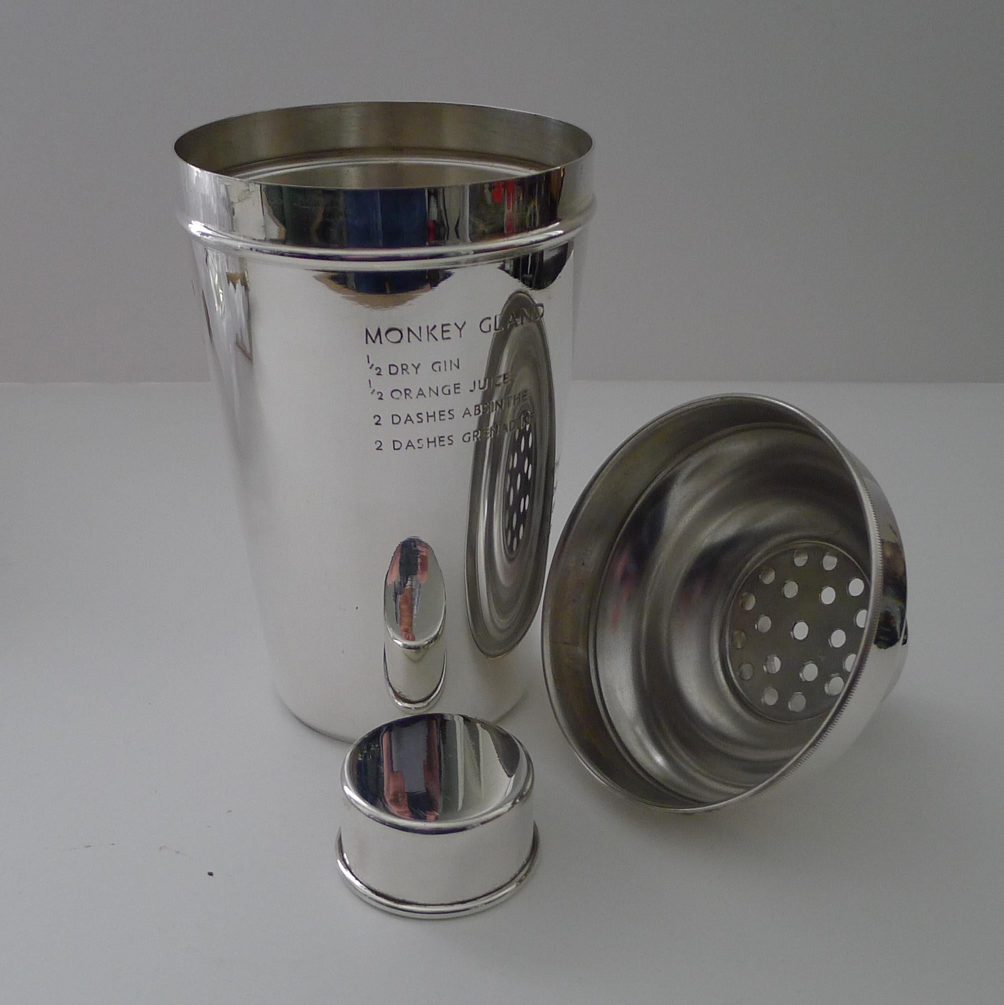 Large Silver Plated Cocktail Shaker with Engraved Recipes For Sale 7
