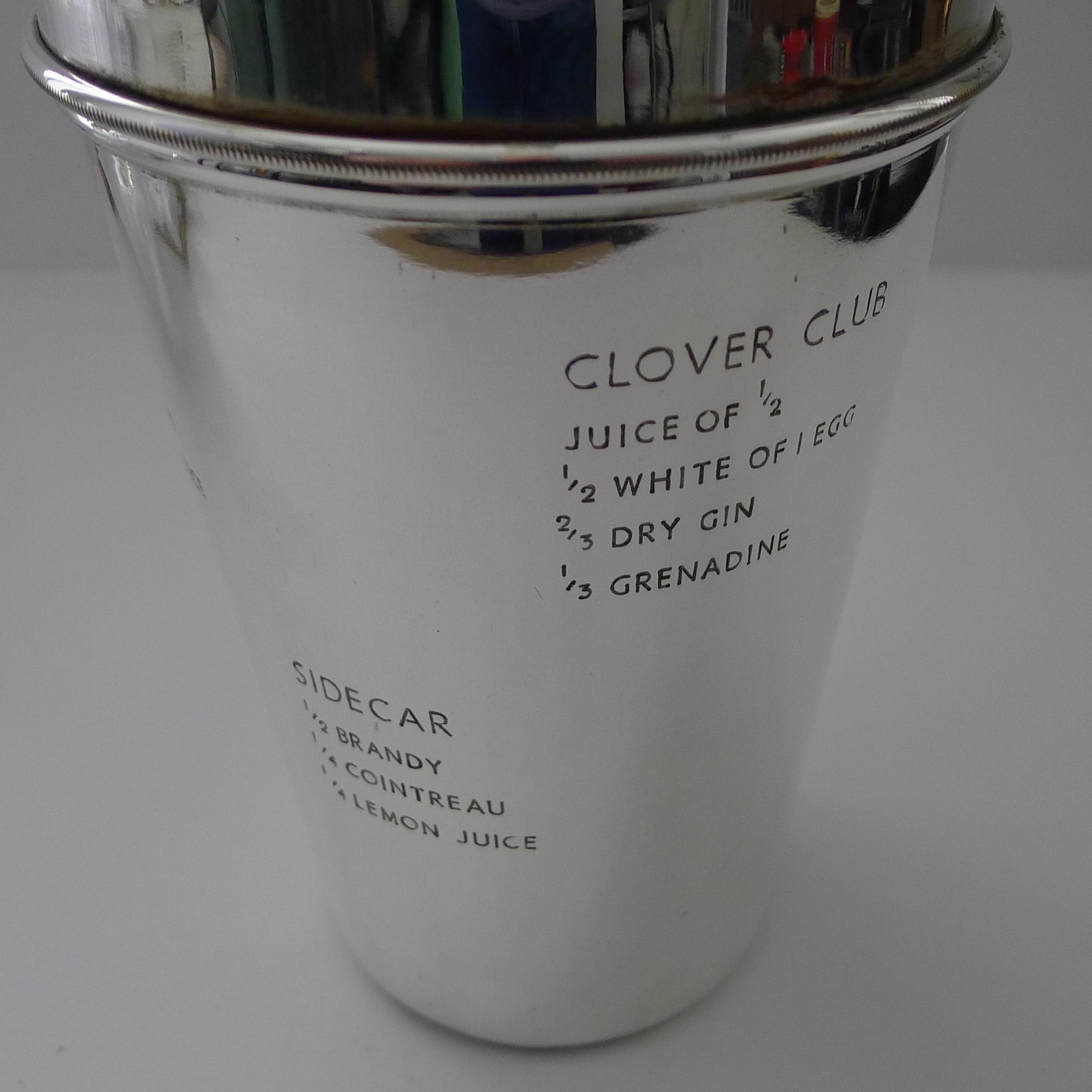 Large Silver Plated Cocktail Shaker with Engraved Recipes For Sale 9