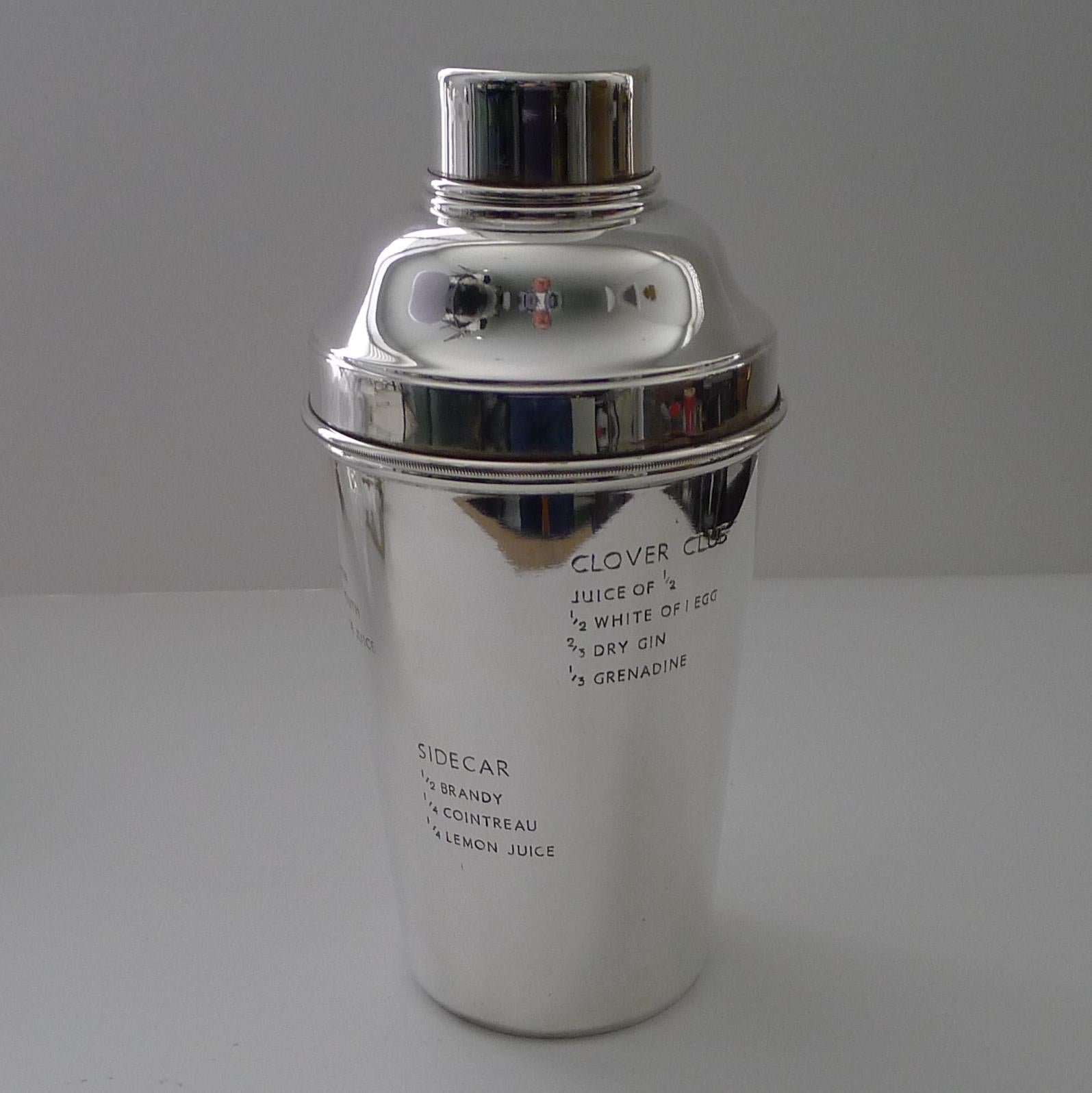 Large Silver Plated Cocktail Shaker with Engraved Recipes For Sale 10