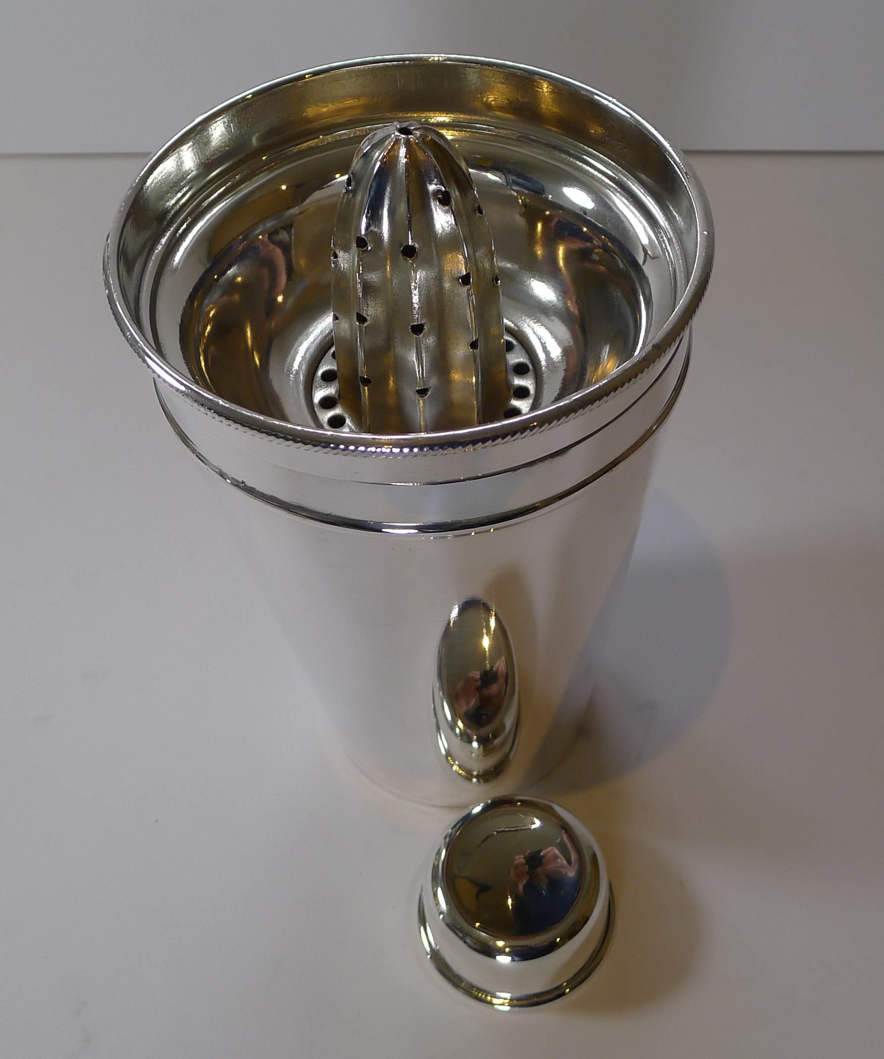 Large Silver Plated Cocktail Shaker With Integral Lemon Squeezer 4