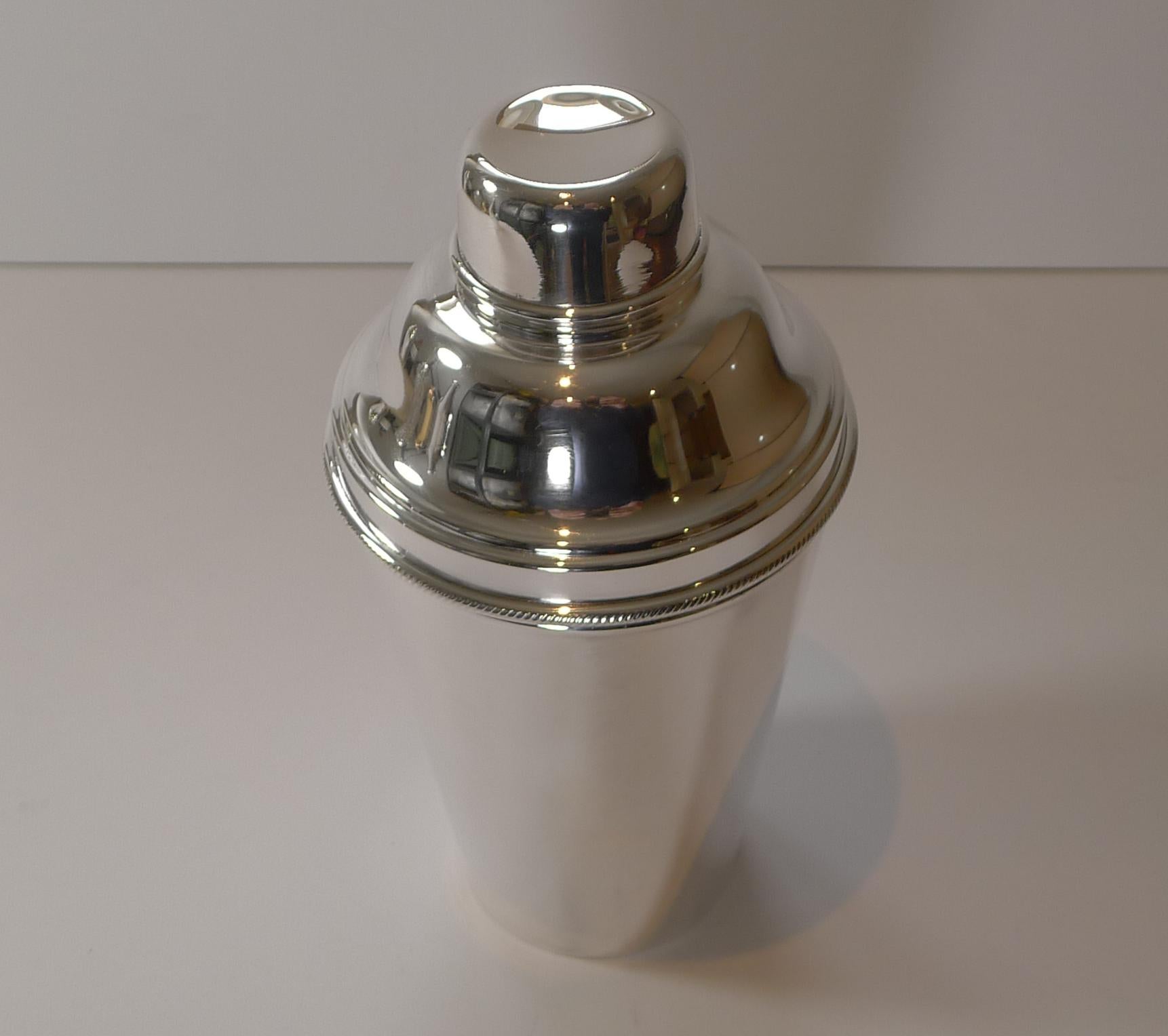 Art Deco Large Silver Plated Cocktail Shaker With Integral Lemon Squeezer