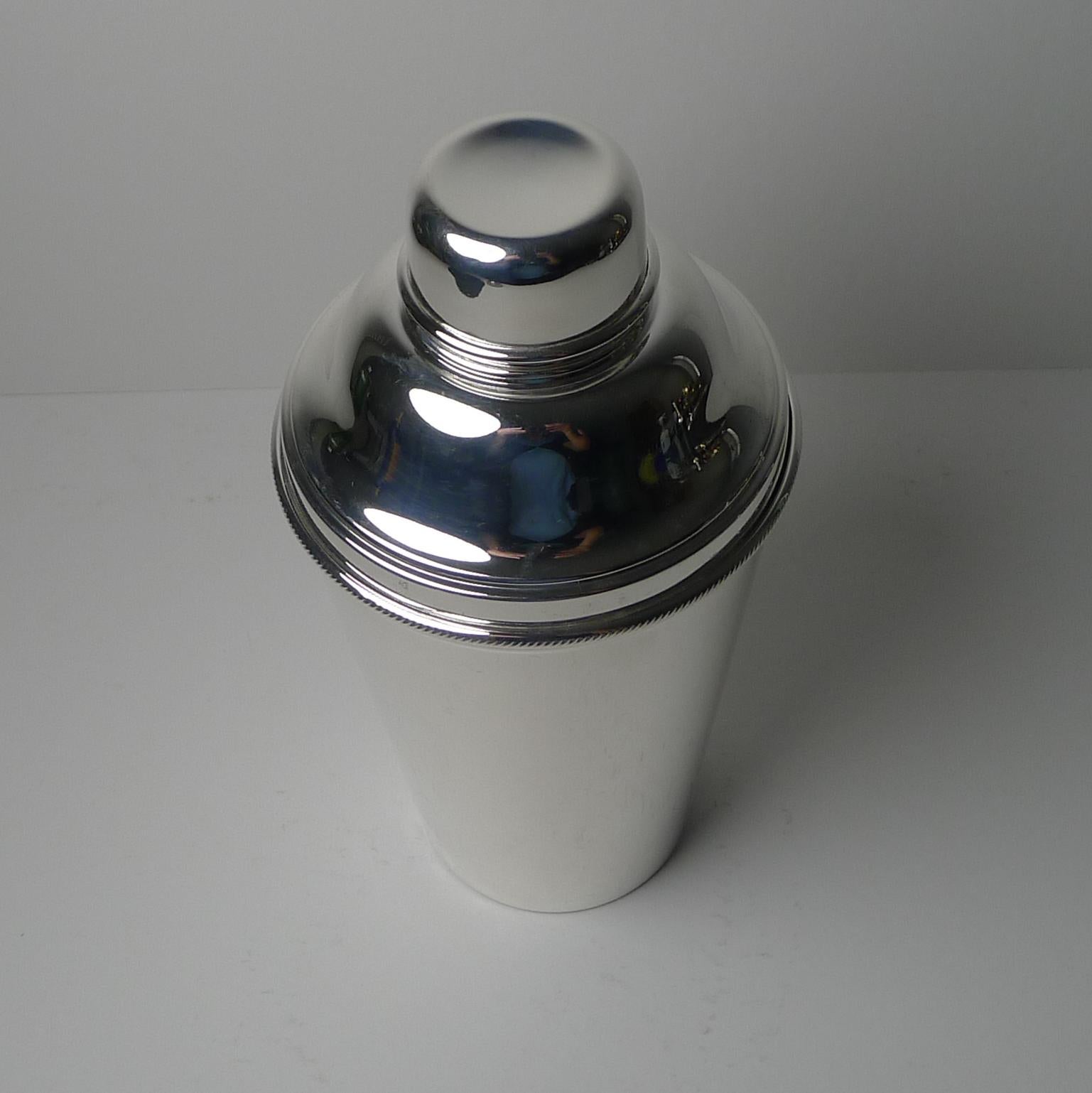Art Deco Large Silver Plated Cocktail Shaker with Integral Lemon Squeezer For Sale