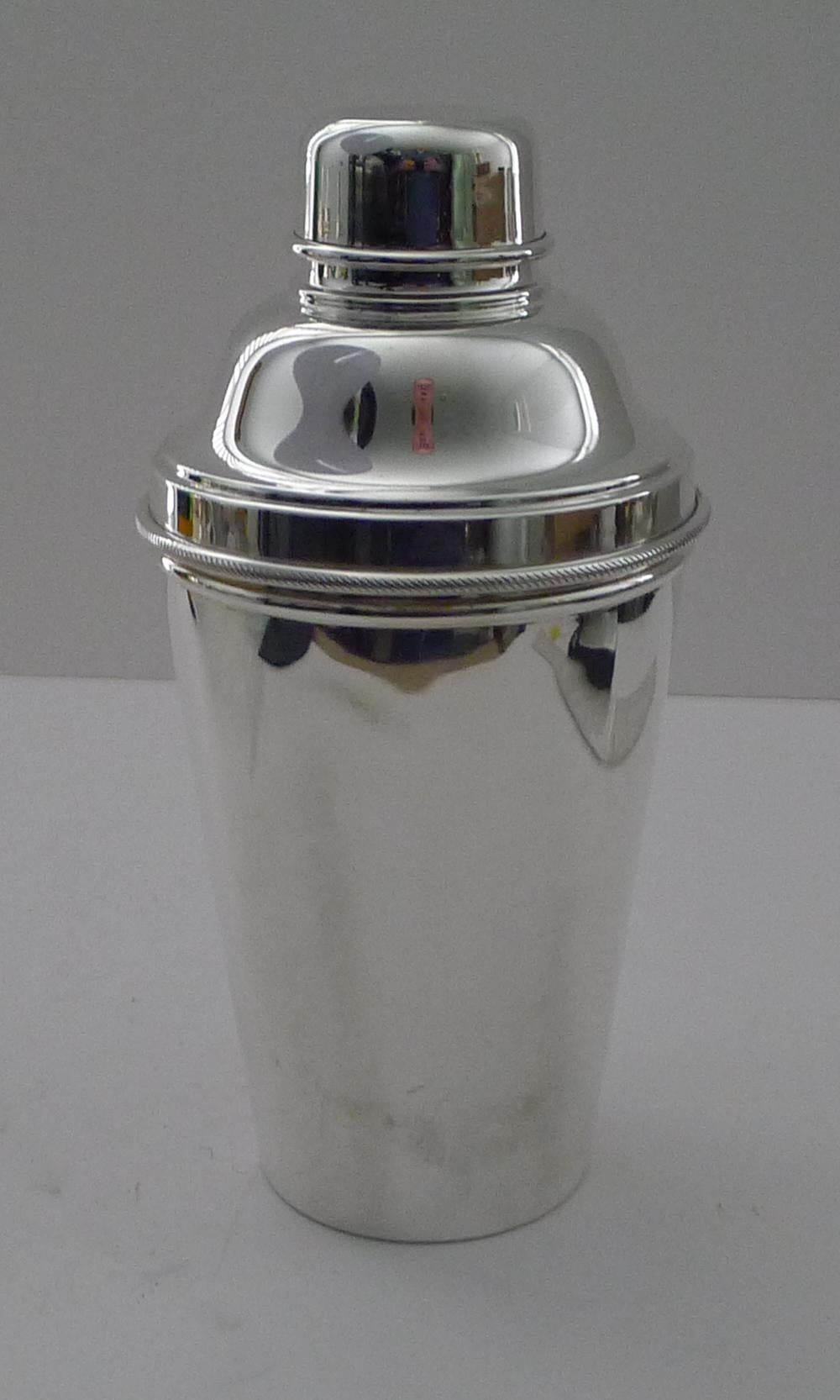 Art Deco Large Silver Plated Cocktail Shaker With Integral Lemon Squeezer For Sale