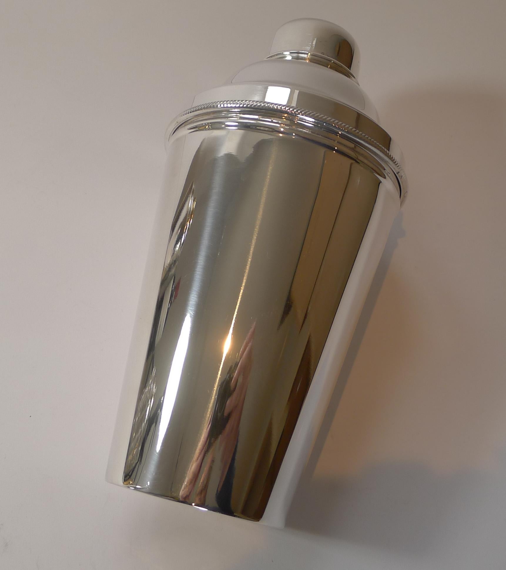 European Large Silver Plated Cocktail Shaker With Integral Lemon Squeezer
