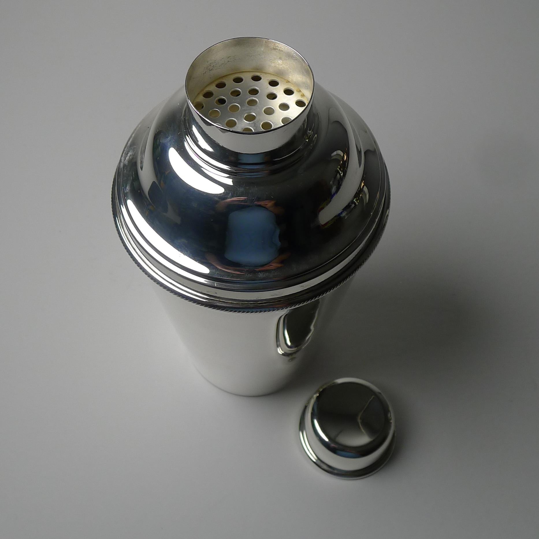 Mid-20th Century Large Silver Plated Cocktail Shaker with Integral Lemon Squeezer For Sale