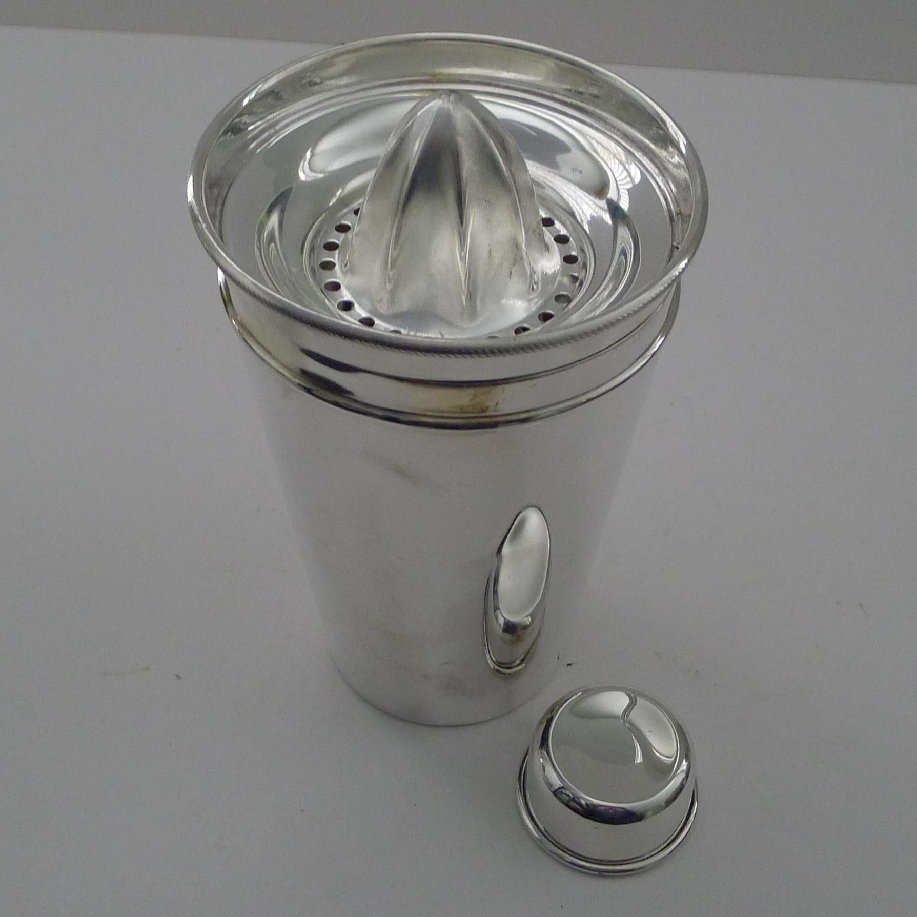 Large Silver Plated Cocktail Shaker With Integral Lemon Squeezer For Sale 3