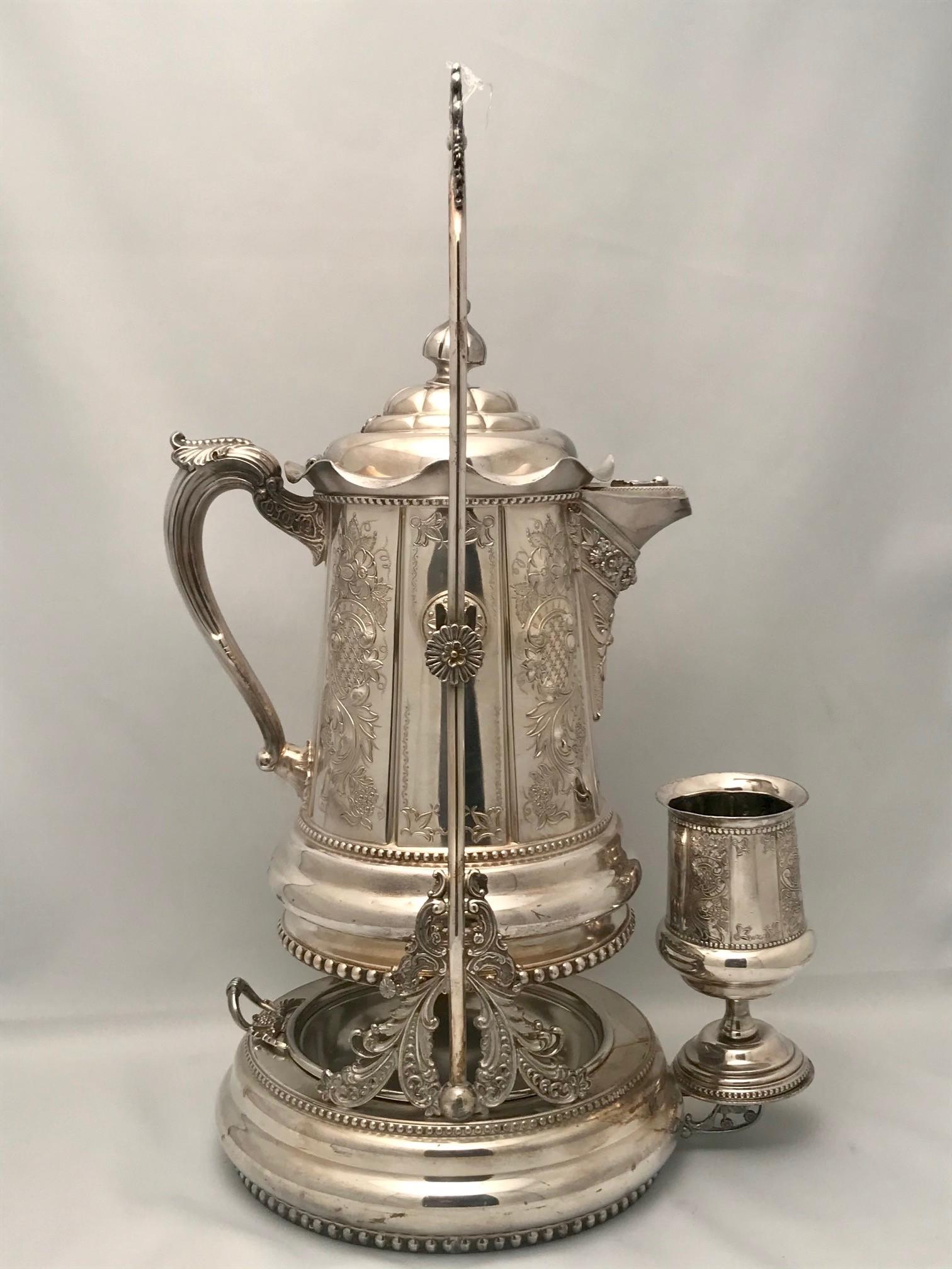 High Victorian Large Silver Plated Covered Thermal Lemonade/Water Jug For Sale